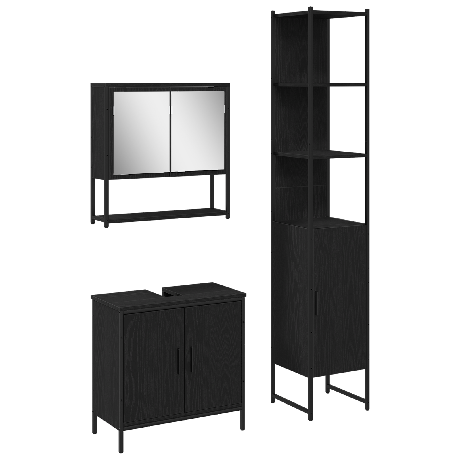 Set de Mobilier pentru Baie 3 Piese Negru Stejar Lemn Prelucrat GartenMobel Dekor