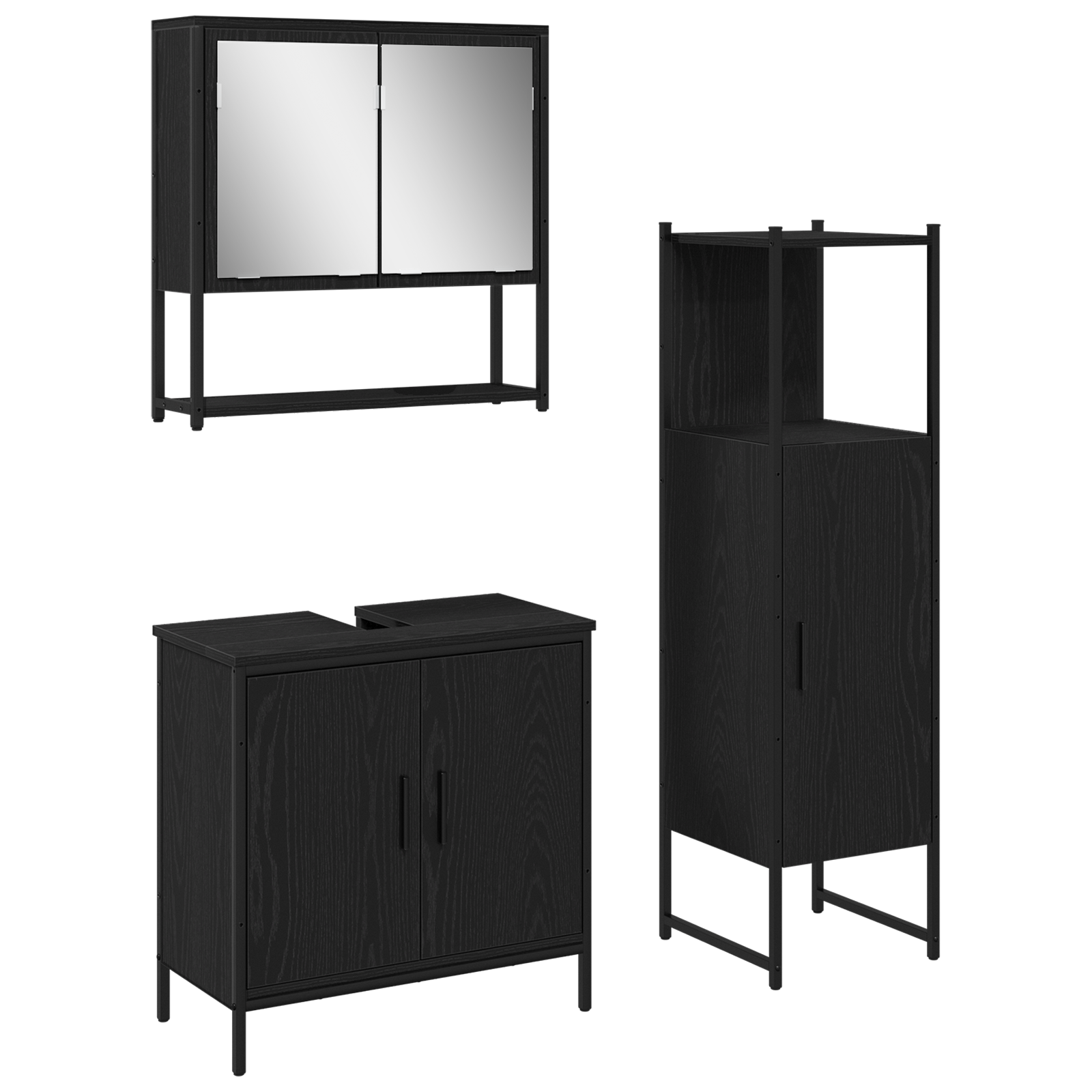 Set de Mobilier pentru Baie 3 Piese Negru Stejar Lemn Prelucrat GartenMobel Dekor