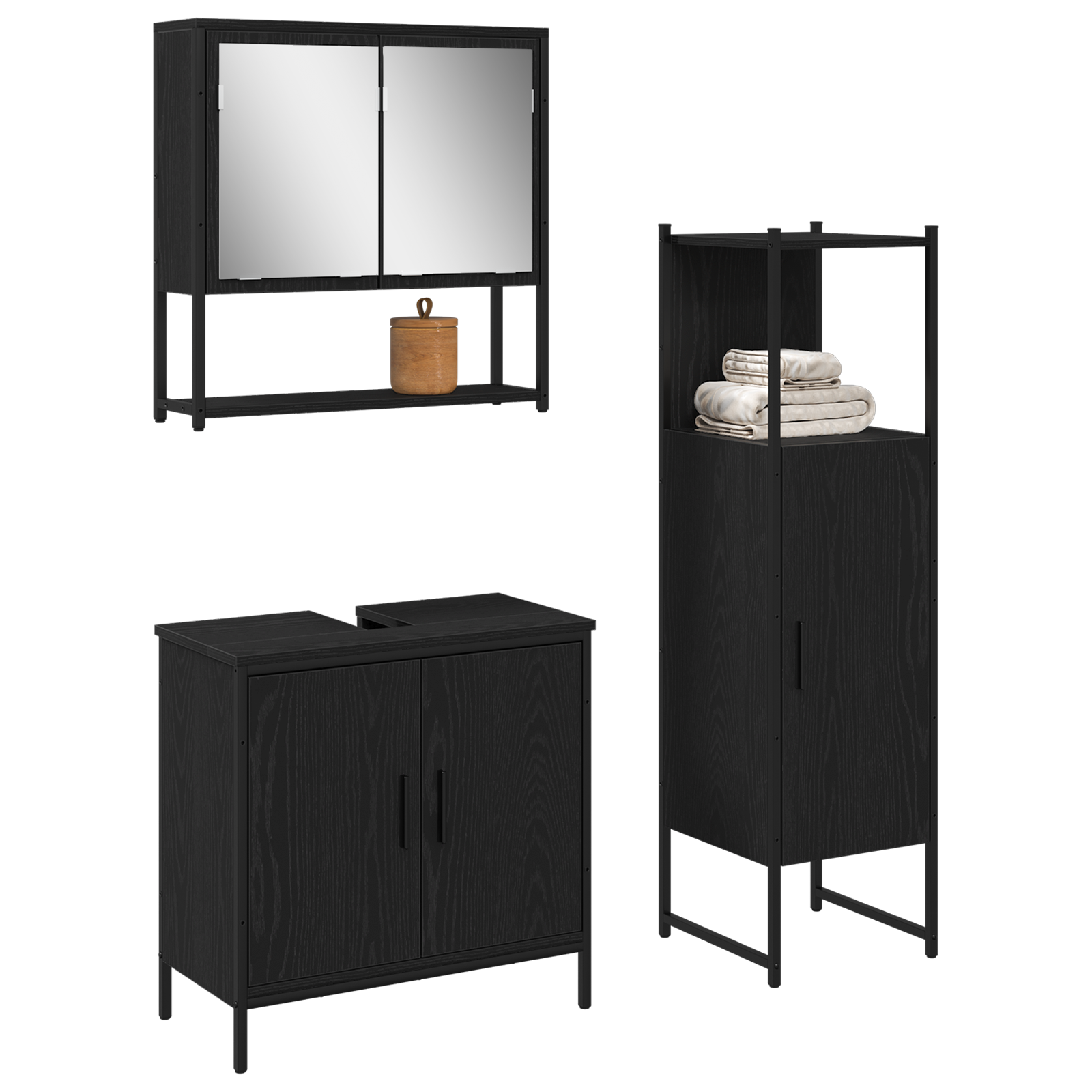 Set de Mobilier pentru Baie 3 Piese Negru Stejar Lemn Prelucrat GartenMobel Dekor