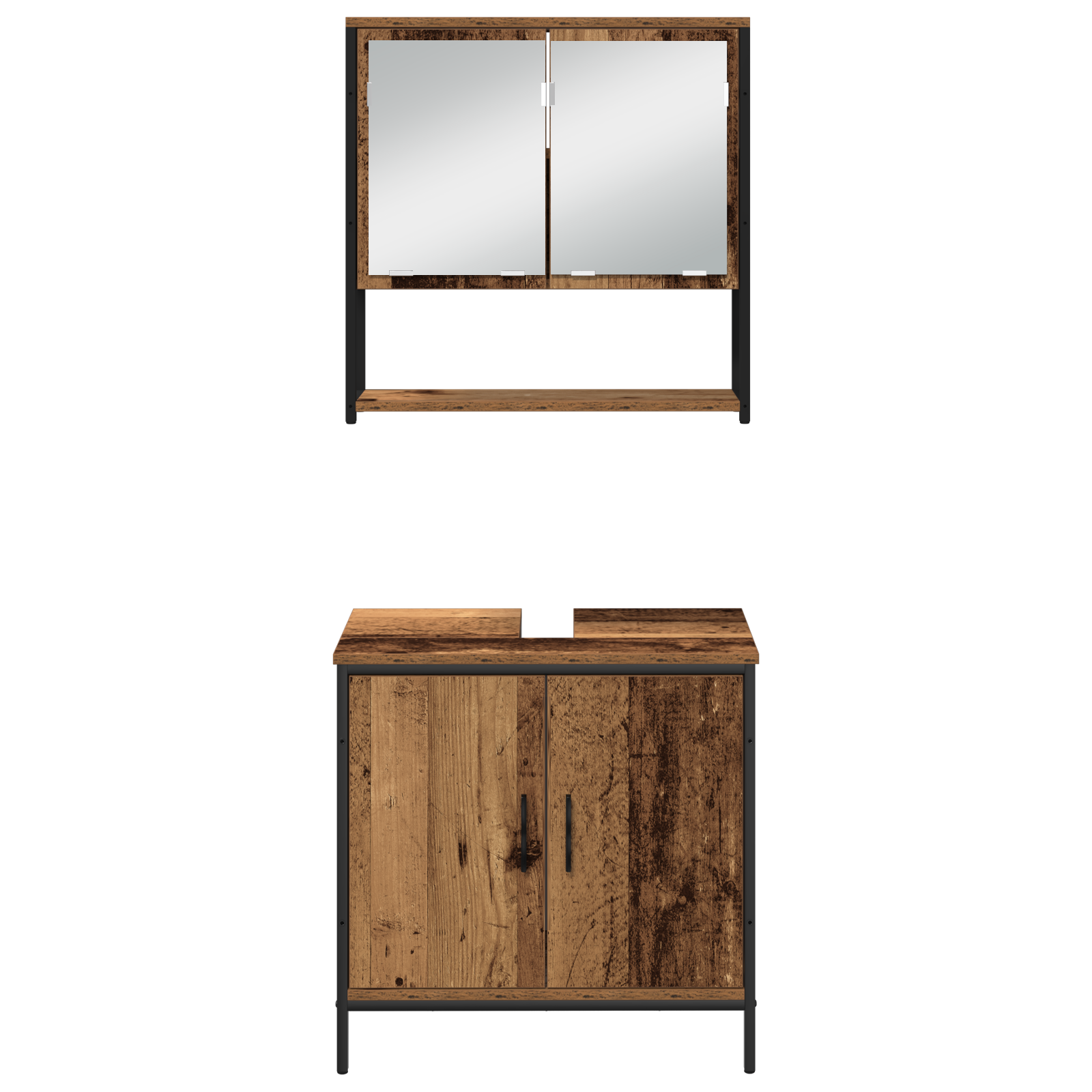 Set de mobilier pentru baie , 3 piese, lemn vechi, lemn compus GartenMobel Dekor