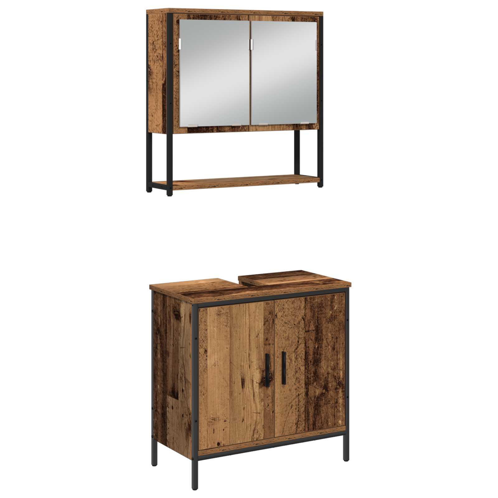 Set de mobilier pentru baie , 3 piese, lemn vechi, lemn compus GartenMobel Dekor