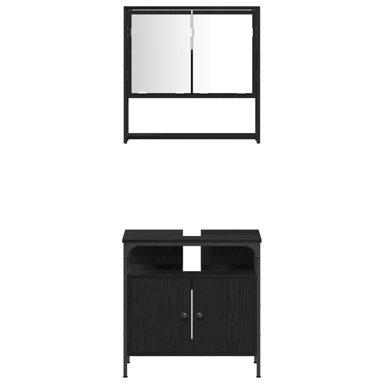 Set de mobilier pentru baie 3 piese stejar negru lemn compus GartenMobel Dekor