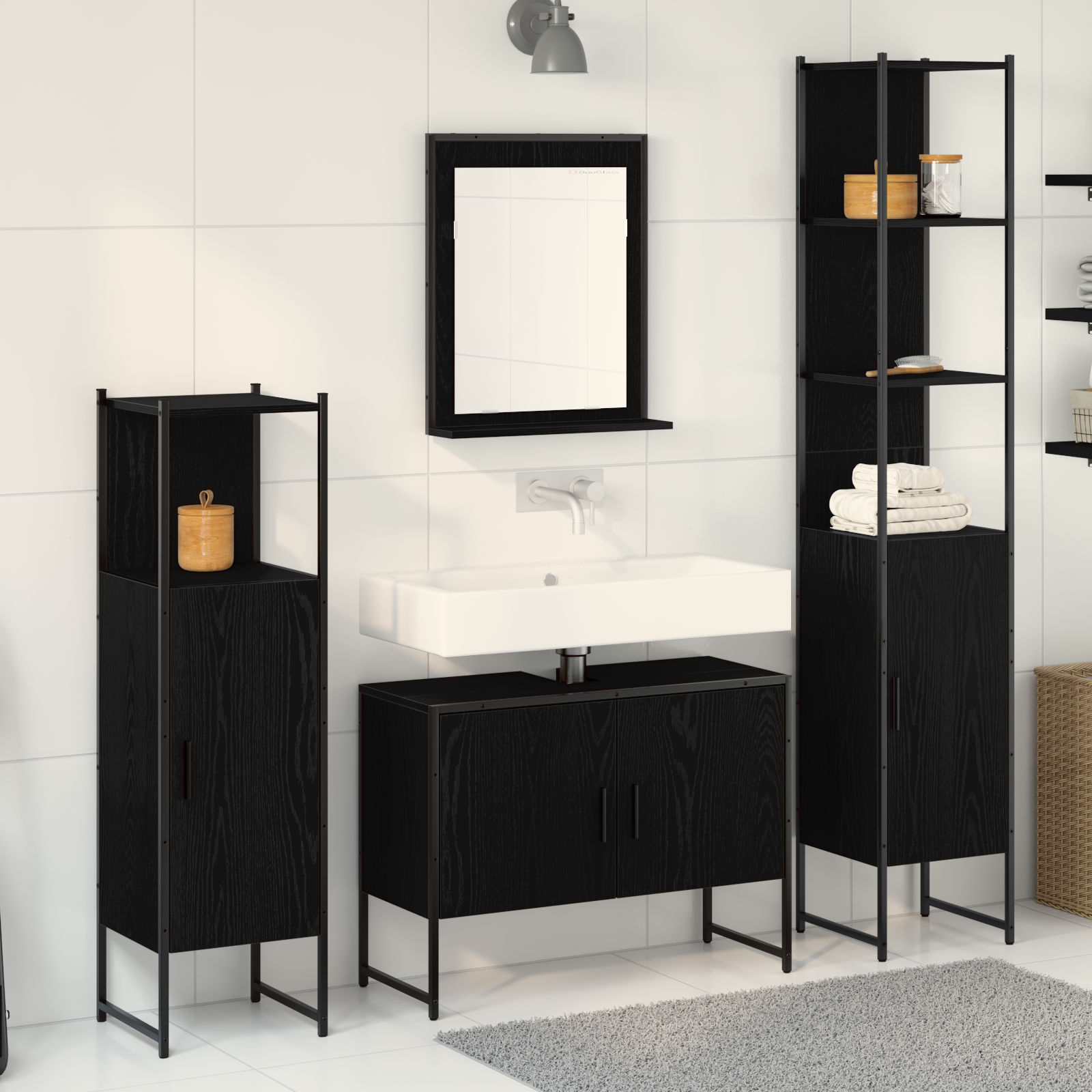 Set 4 piese mobilier baie Stejar negru Lemn prelucrat GartenMobel Dekor