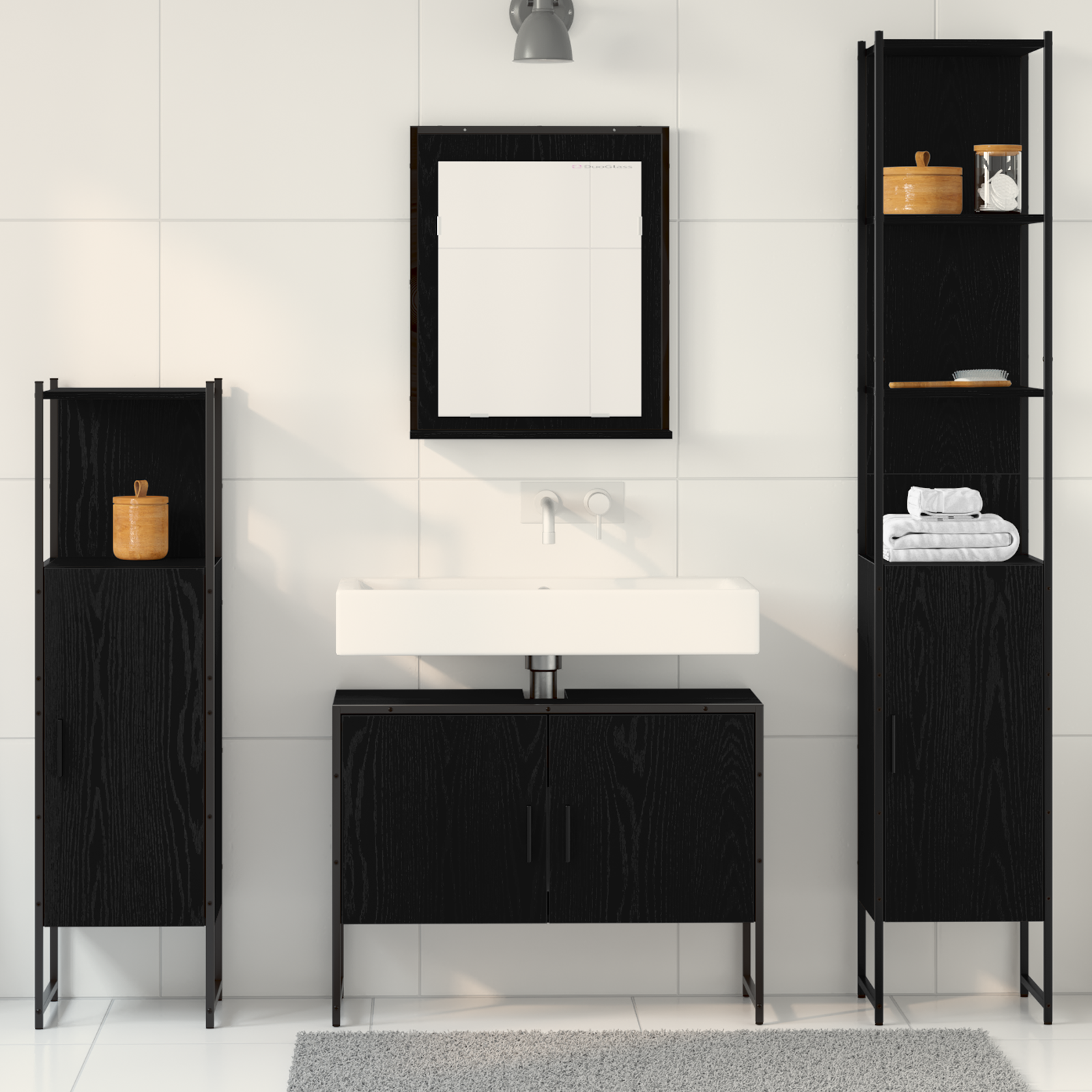 Set 4 piese mobilier baie Stejar negru Lemn prelucrat GartenMobel Dekor