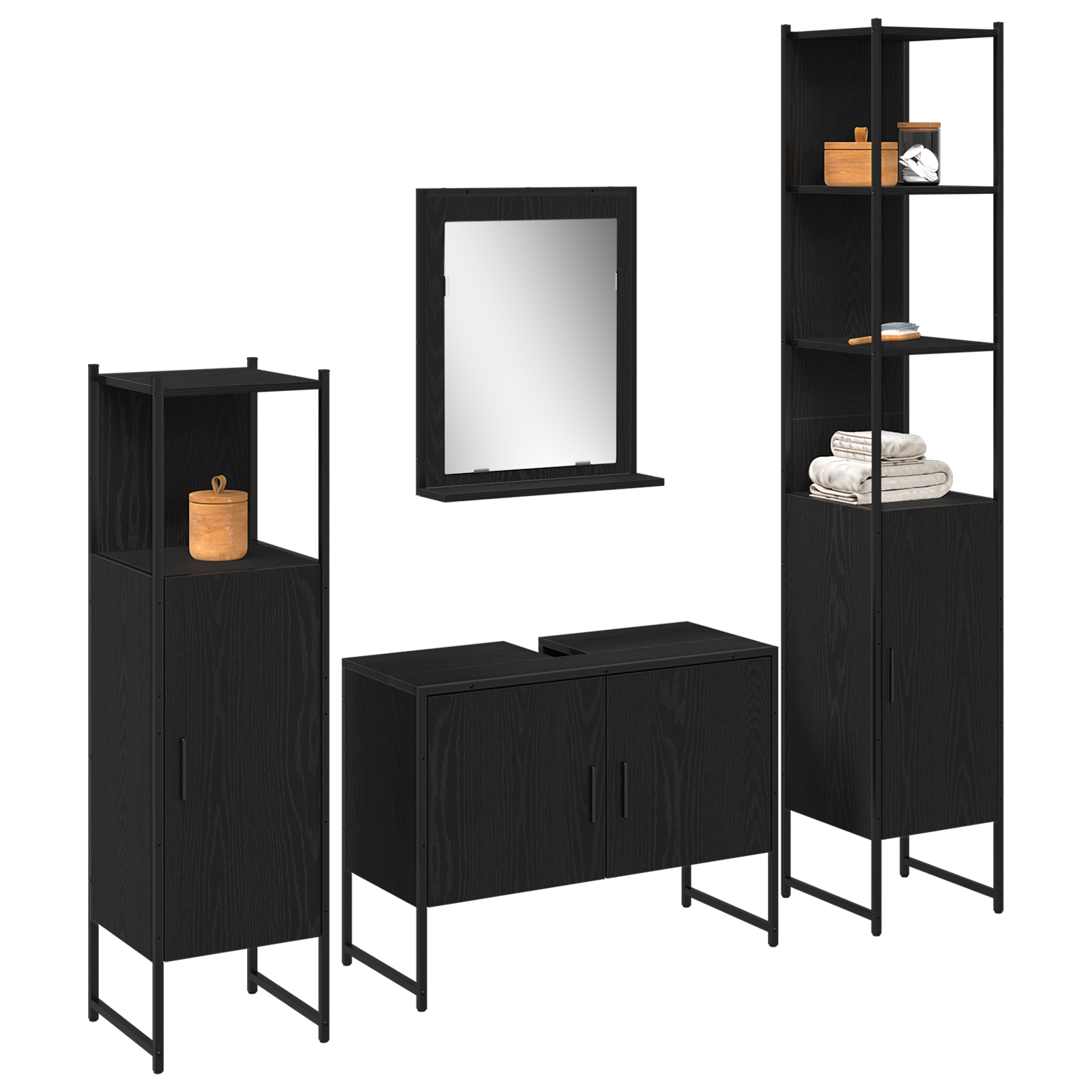 Set 4 piese mobilier baie Stejar negru Lemn prelucrat GartenMobel Dekor
