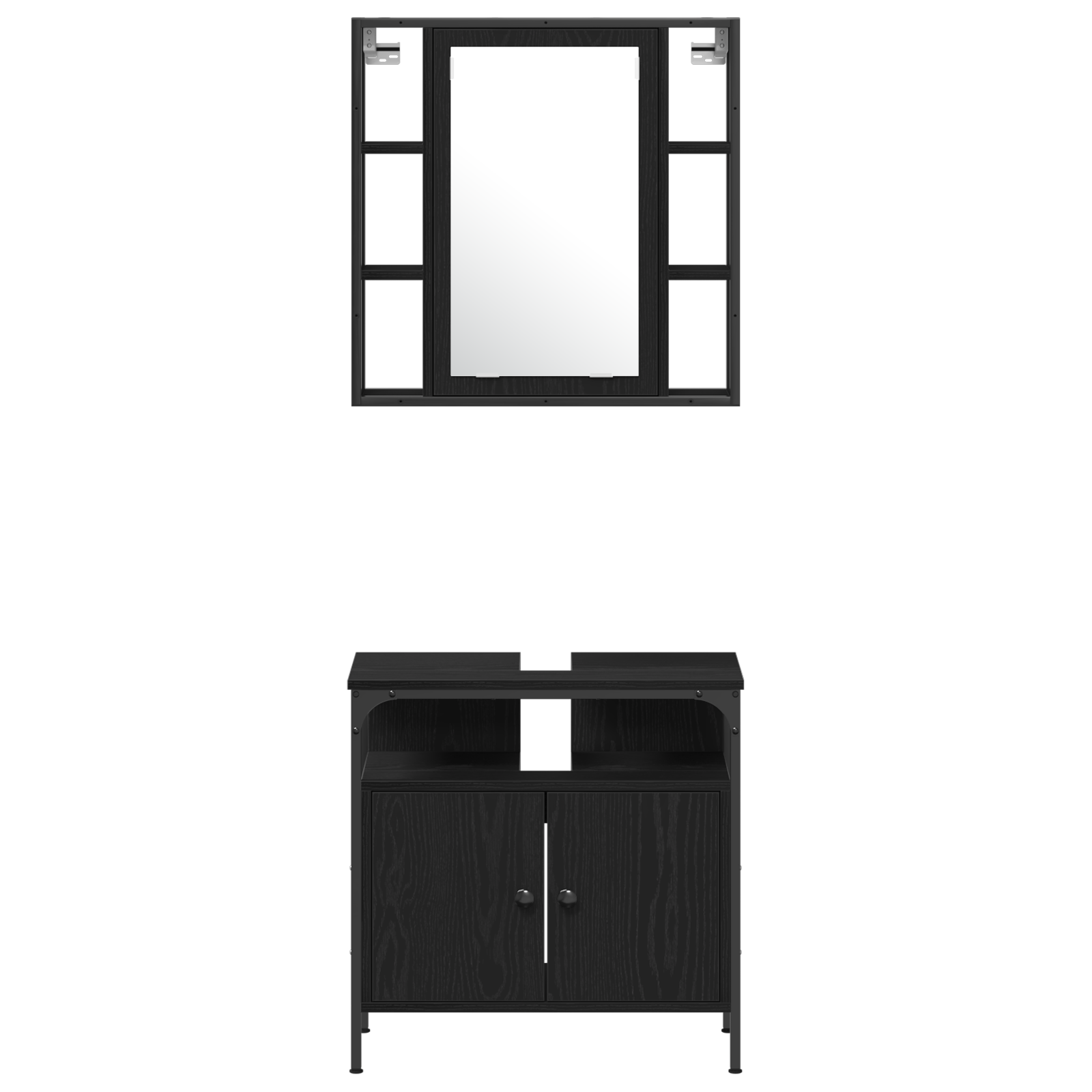 Set de mobilă pentru baie 4 piese lemn de stejar negru GartenMobel Dekor