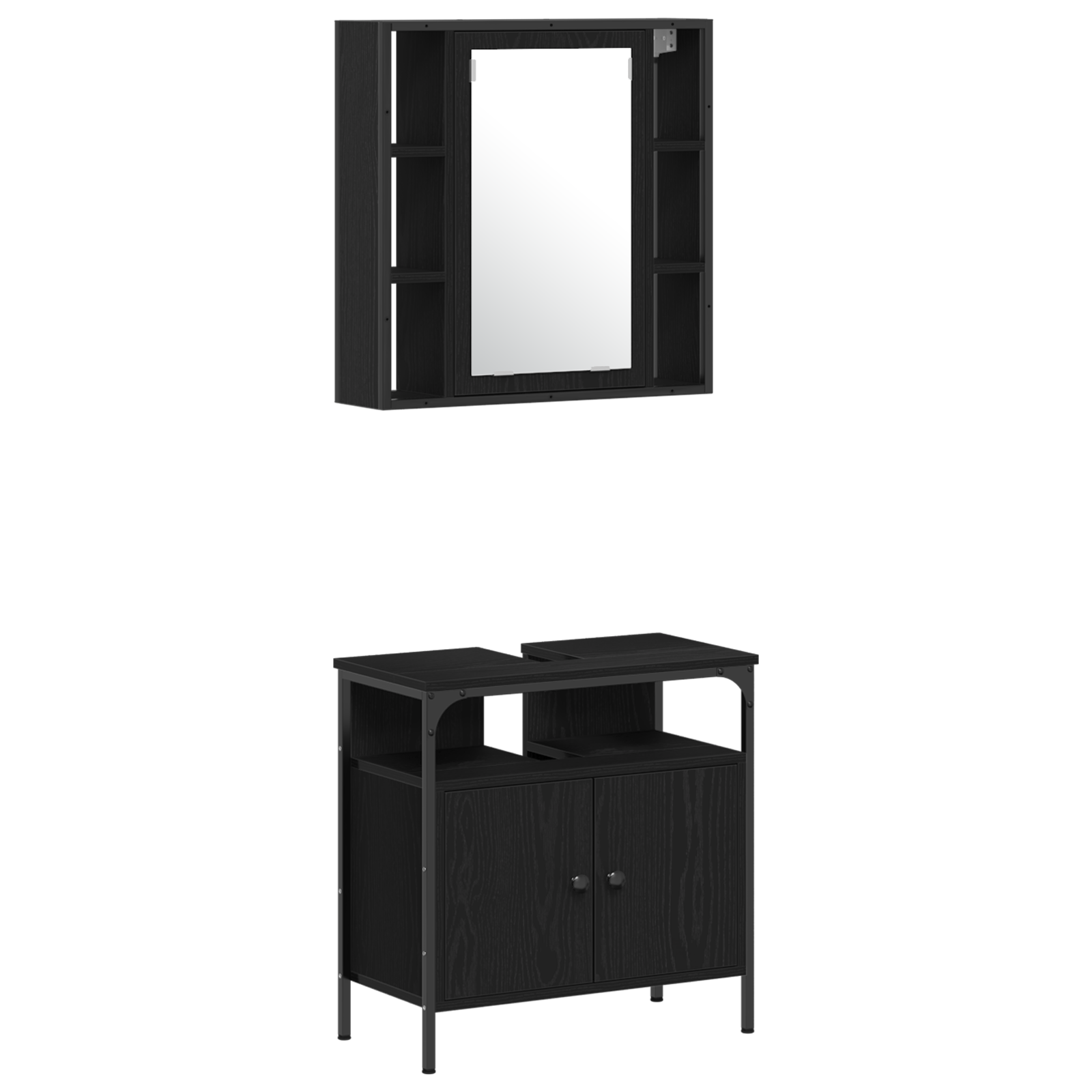 Set de mobilă pentru baie 4 piese lemn de stejar negru GartenMobel Dekor
