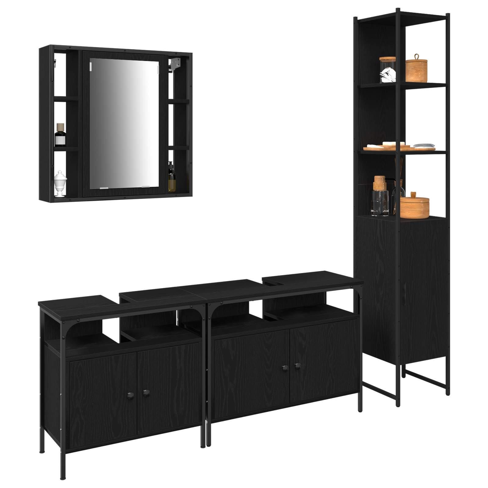 Set mobilier baie 4 piese Stejar negru Lemn prelucrat GartenMobel Dekor