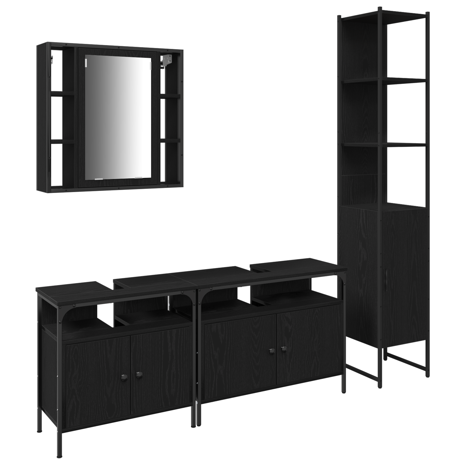 Set mobilier baie 4 piese Stejar negru Lemn prelucrat GartenMobel Dekor
