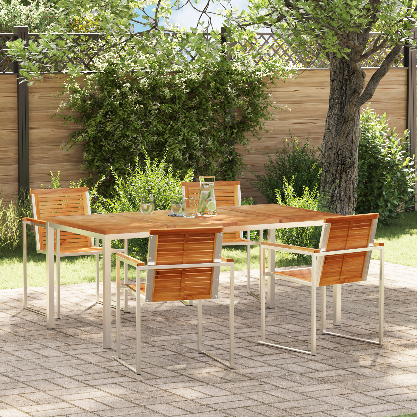 Set de dining 5 piese din lemn masiv de tec GartenMobel Dekor