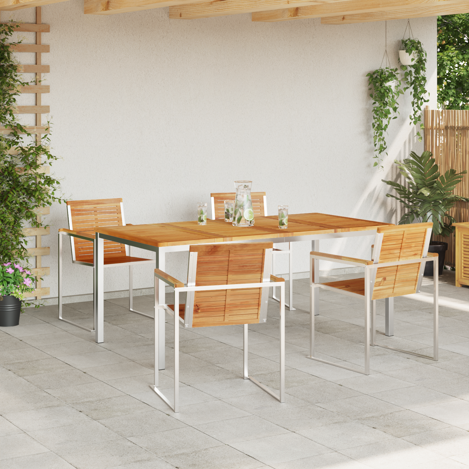 Set de dining 5 piese din lemn masiv de tec GartenMobel Dekor