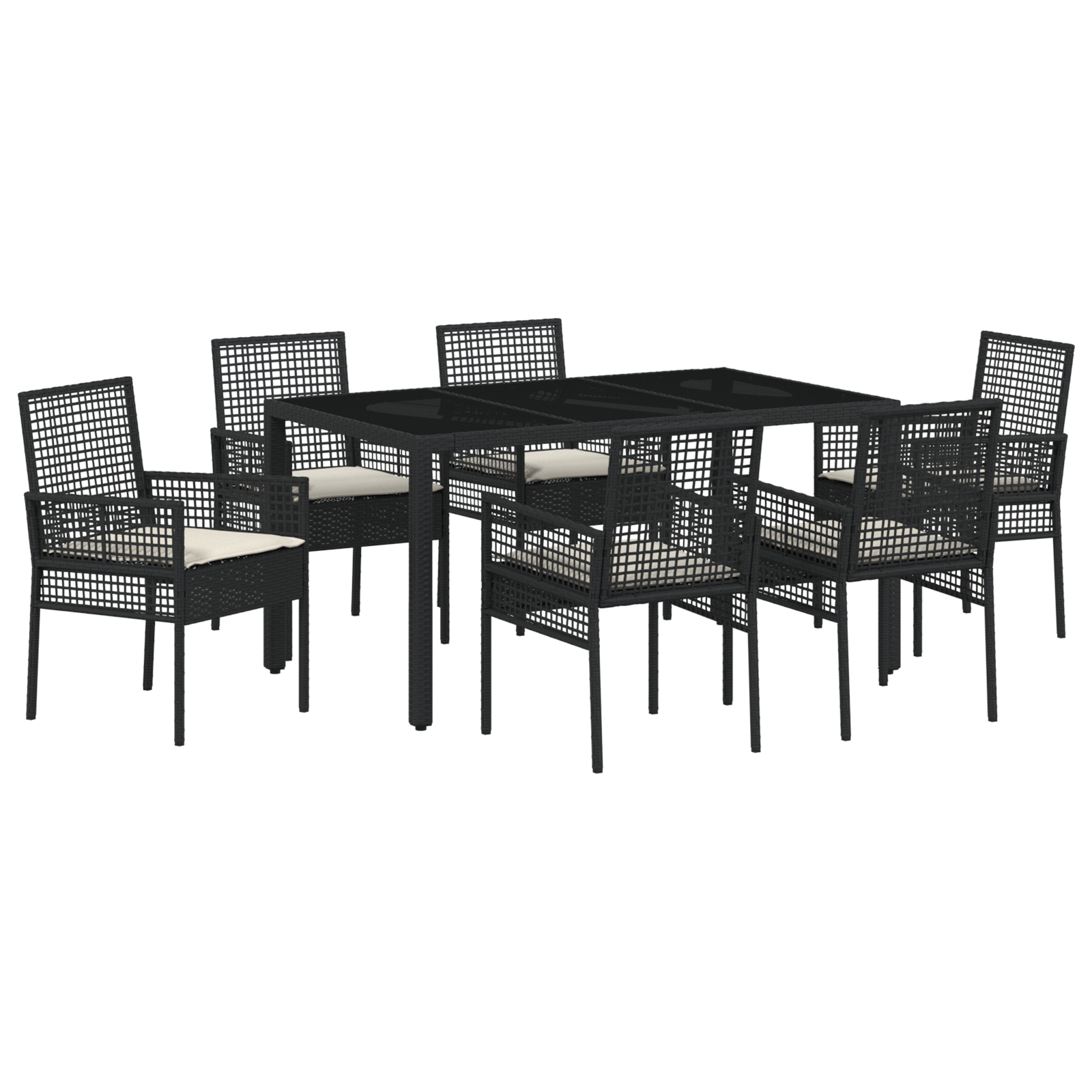 Set de Dining pentru Grădină din 7 Piese cu Perne Poliratan Negru GartenMobel Dekor