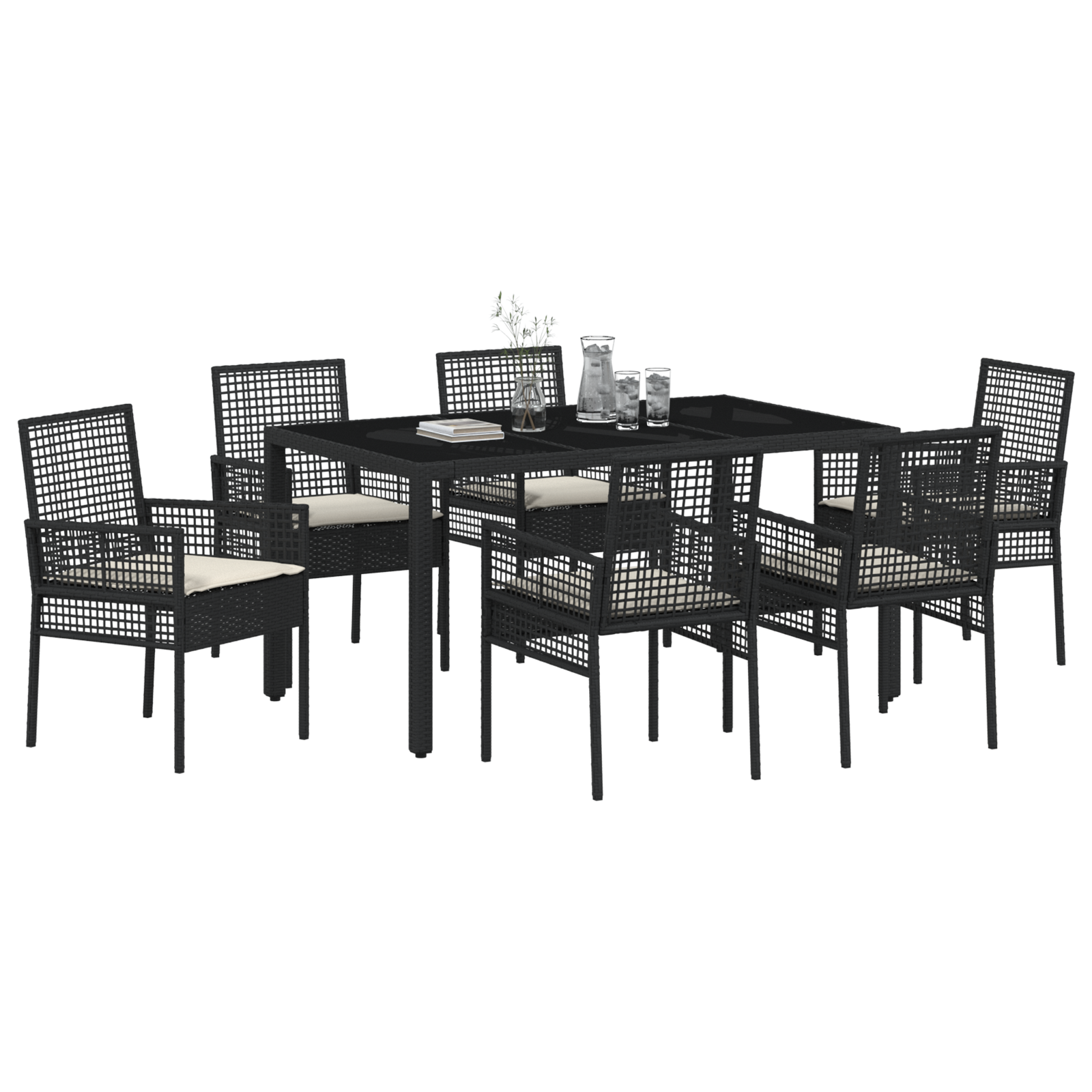 Set de Dining pentru Grădină din 7 Piese cu Perne Poliratan Negru GartenMobel Dekor