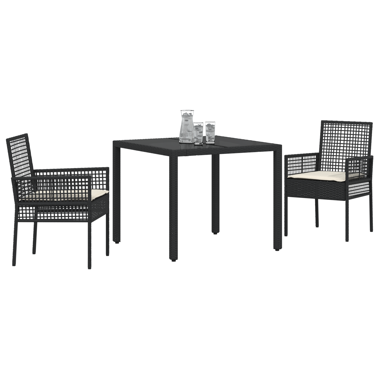 Set de dining pentru grădină  3 piese cu perne Negru Poliratan GartenMobel Dekor