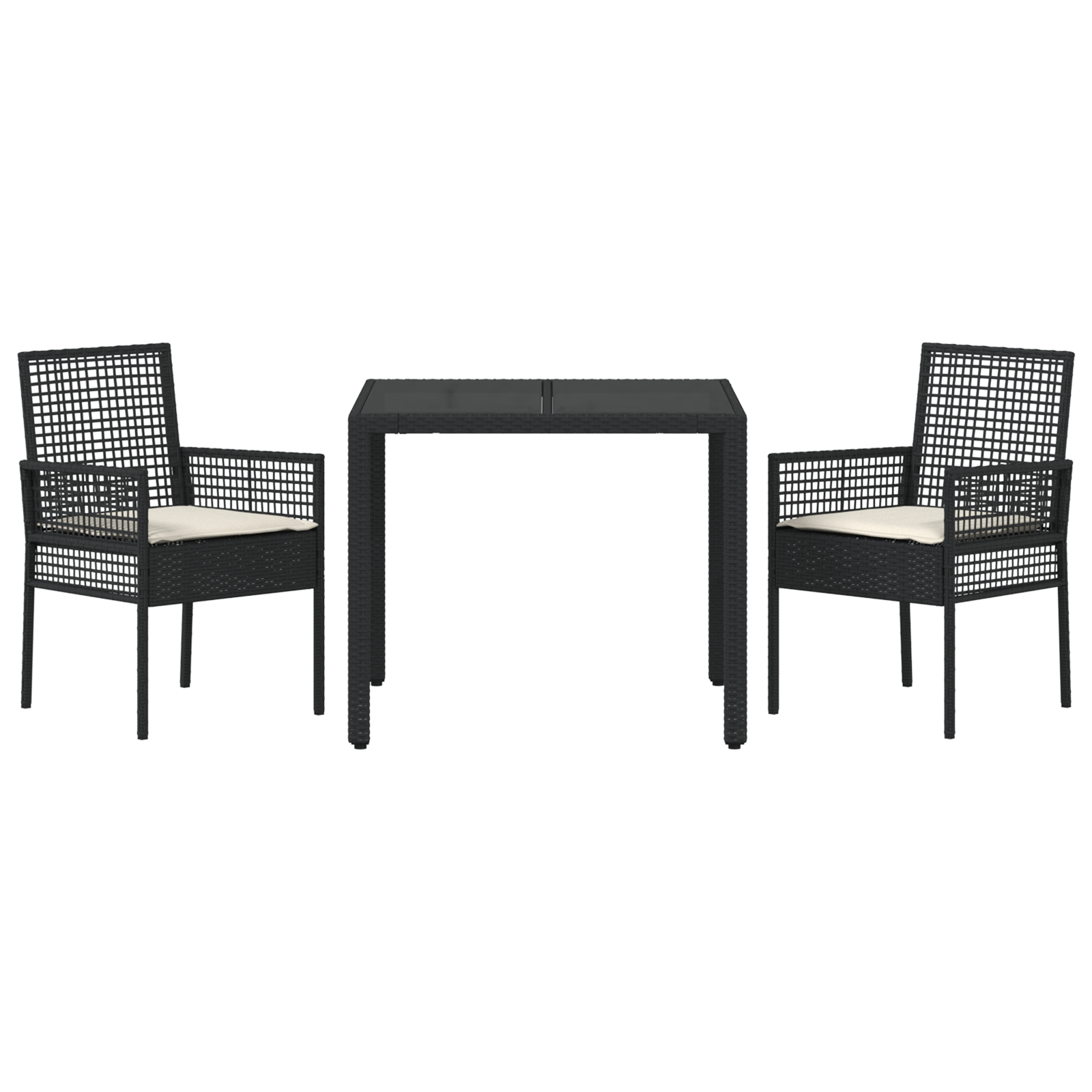Set de dining pentru grădină  3 piese cu perne Negru Poliratan GartenMobel Dekor