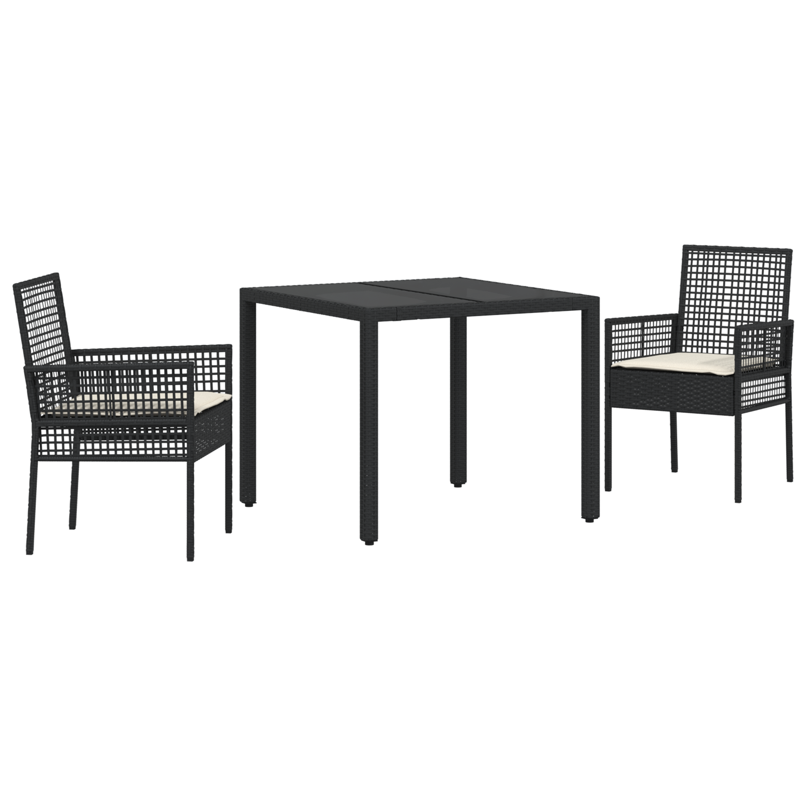 Set de dining pentru grădină  3 piese cu perne Negru Poliratan GartenMobel Dekor