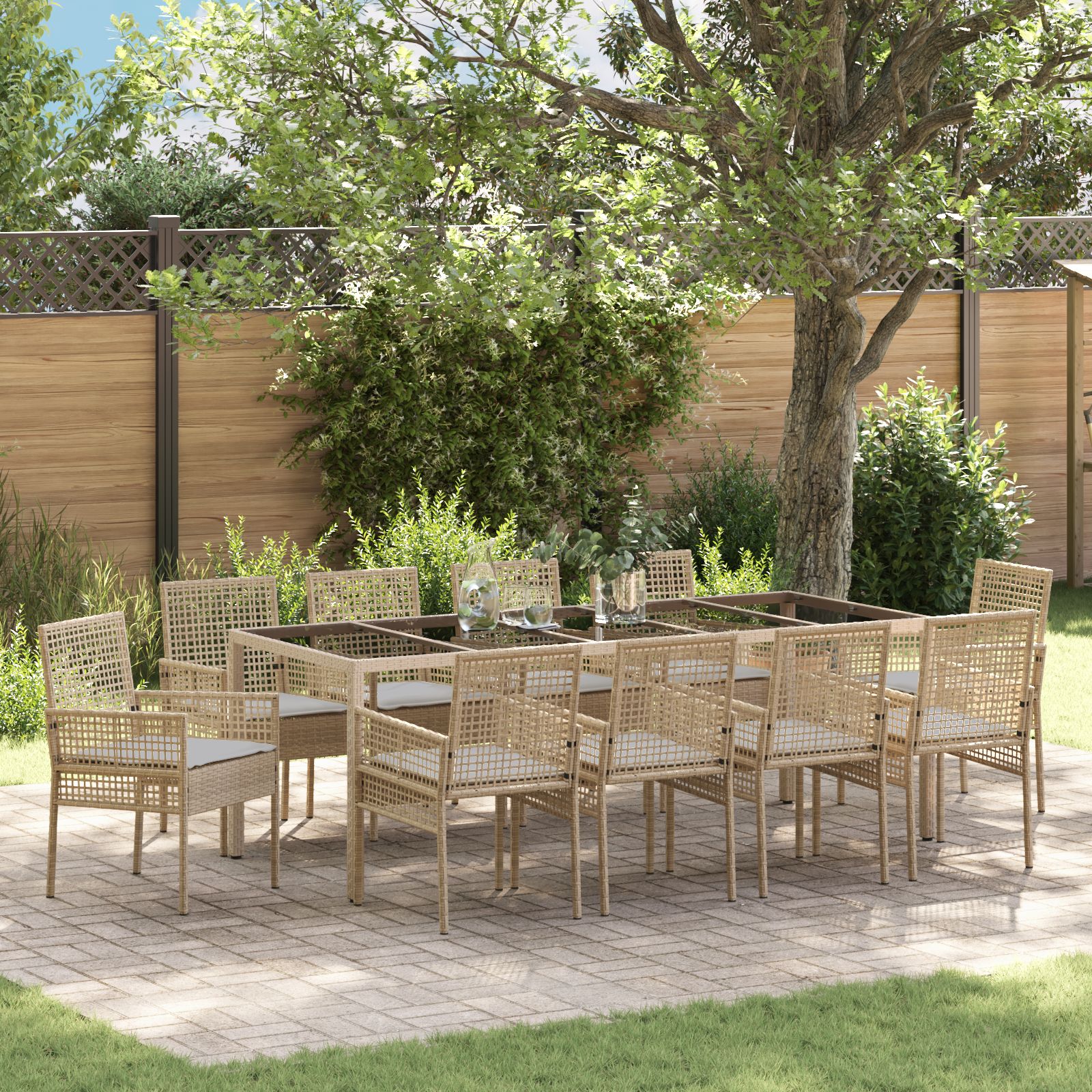 Set de Dining pentru Grădină de 11 Piese cu Perne Bej Poliratan GartenMobel Dekor
