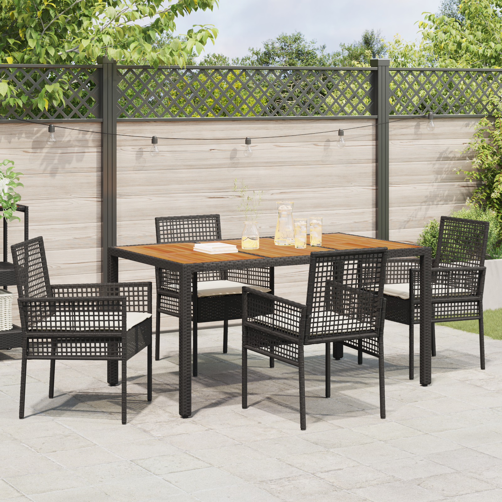 Set de dining de grădină cu perne Negru Rattan sintetic GartenMobel Dekor