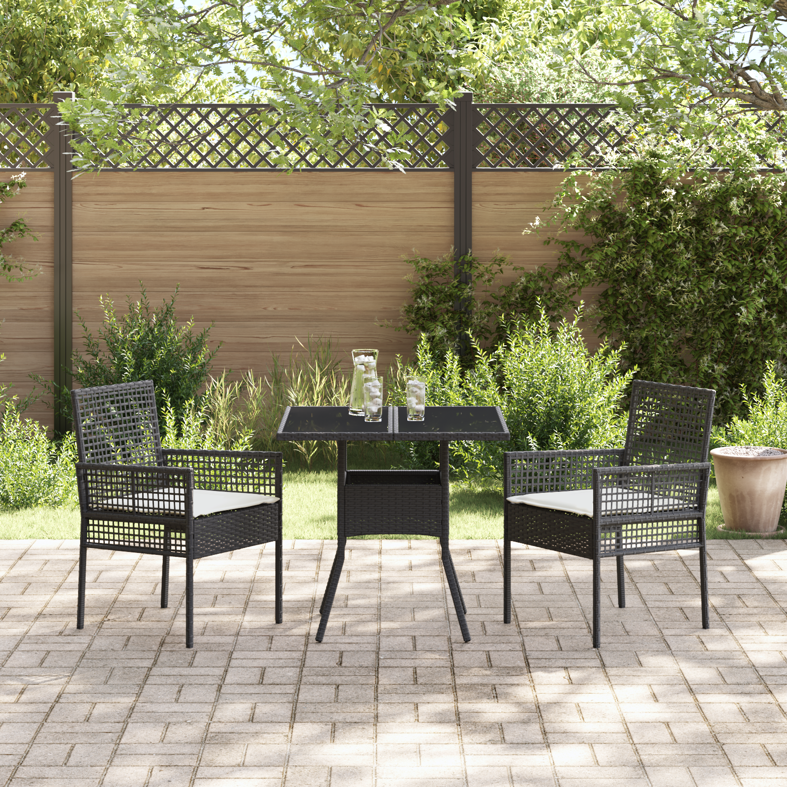 Set de dining pentru grădină 3 piese Ratan negru GartenMobel Dekor
