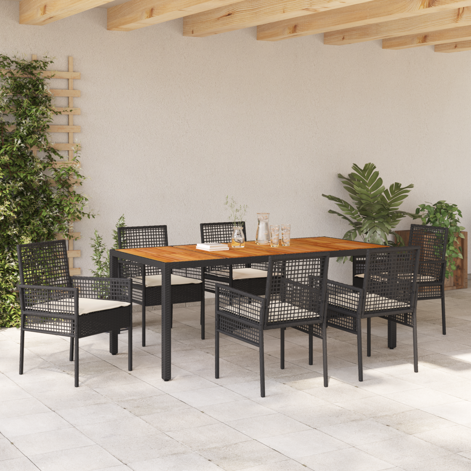 Set de dining pentru grădină 7 piese cu perne – ratan negru GartenMobel Dekor