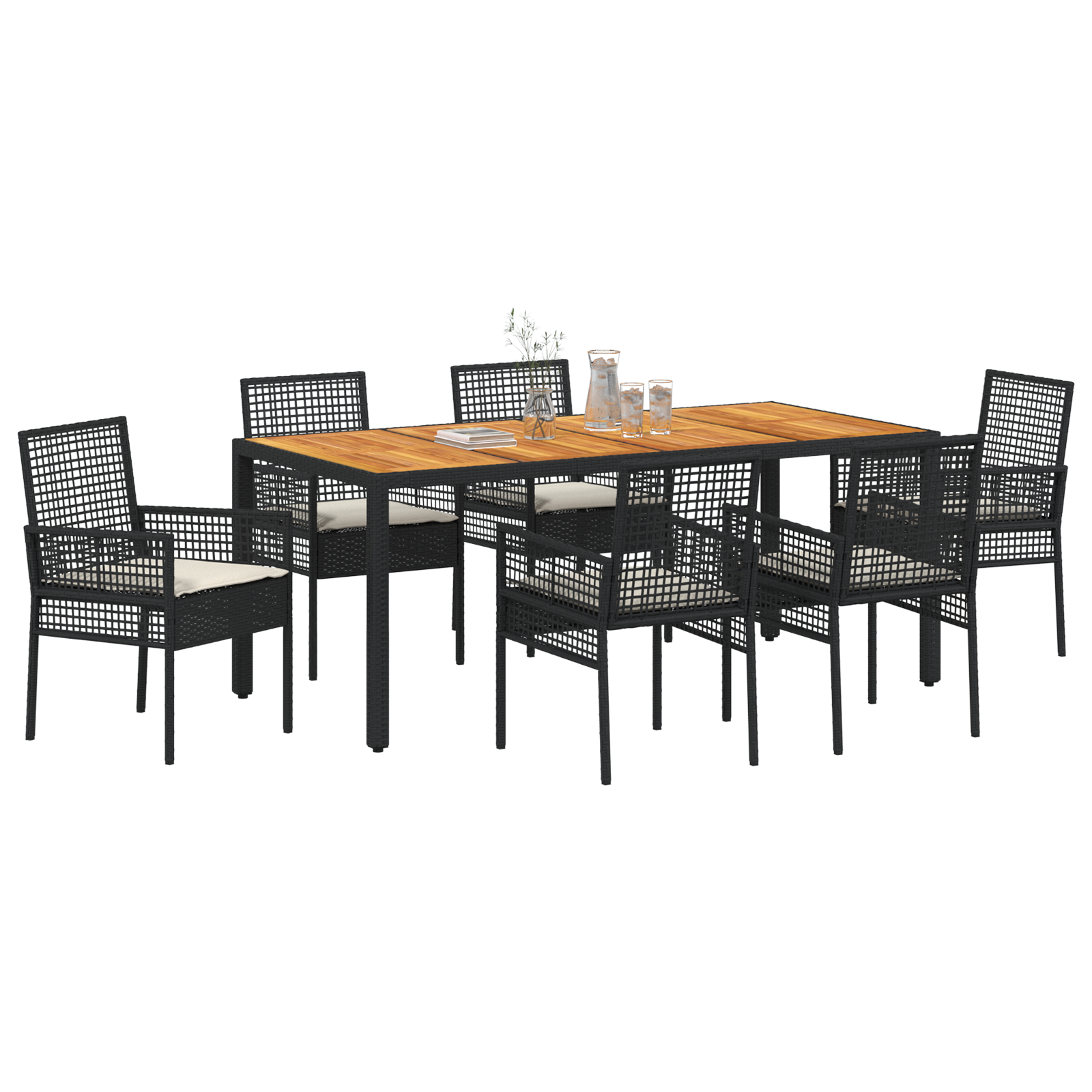 Set de dining pentru grădină 7 piese cu perne – ratan negru GartenMobel Dekor