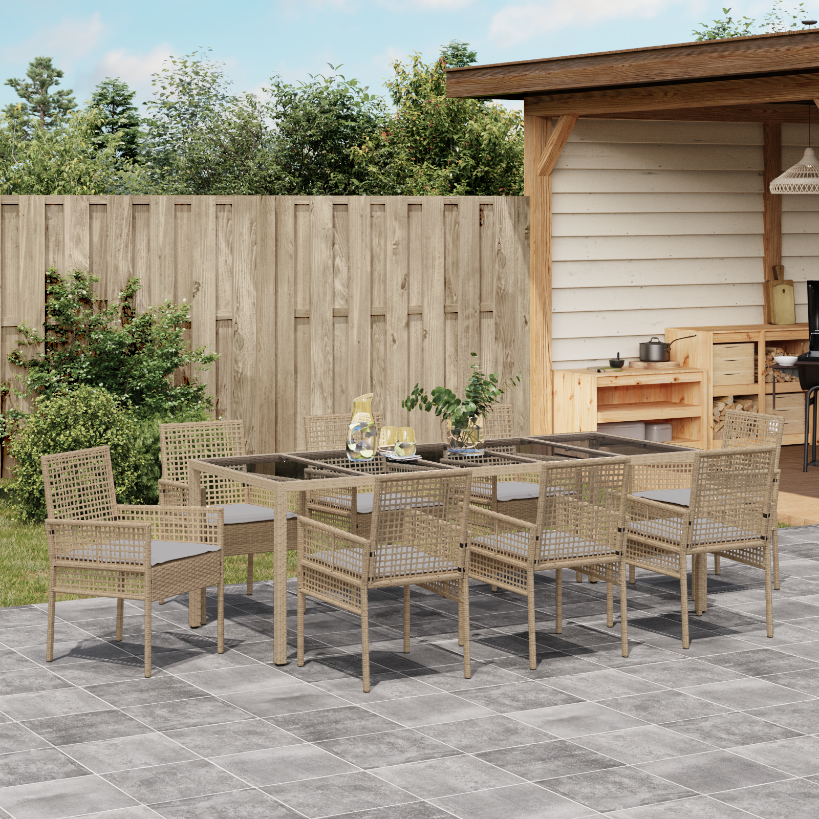 Set de dining pentru grădină 9 piese Bej din Poliratan GartenMobel Dekor