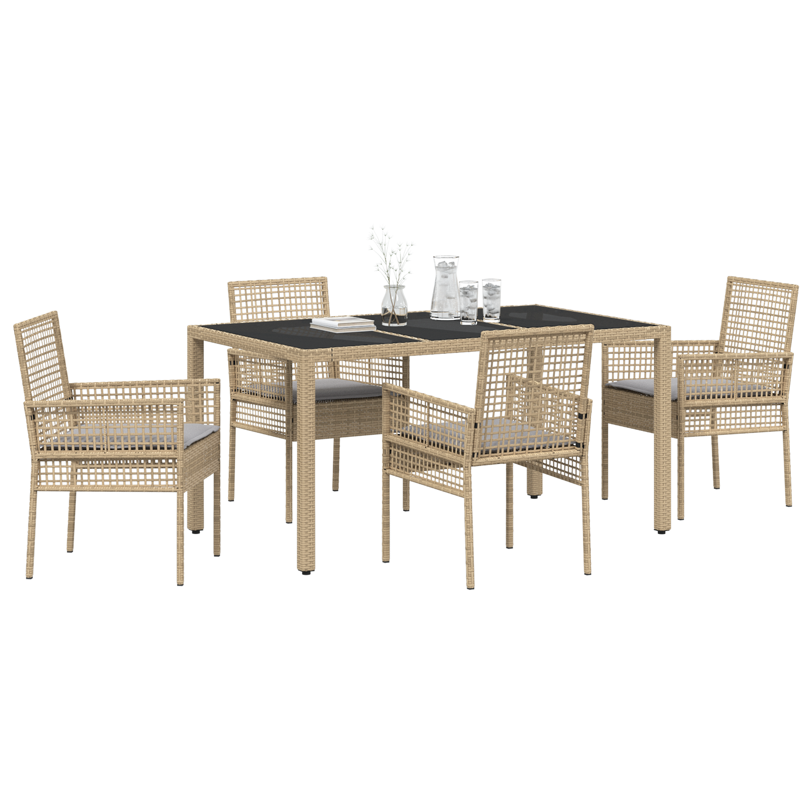 Set de dining pentru grădină , 5 piese, cu perne, Bej, Poliratan GartenMobel Dekor