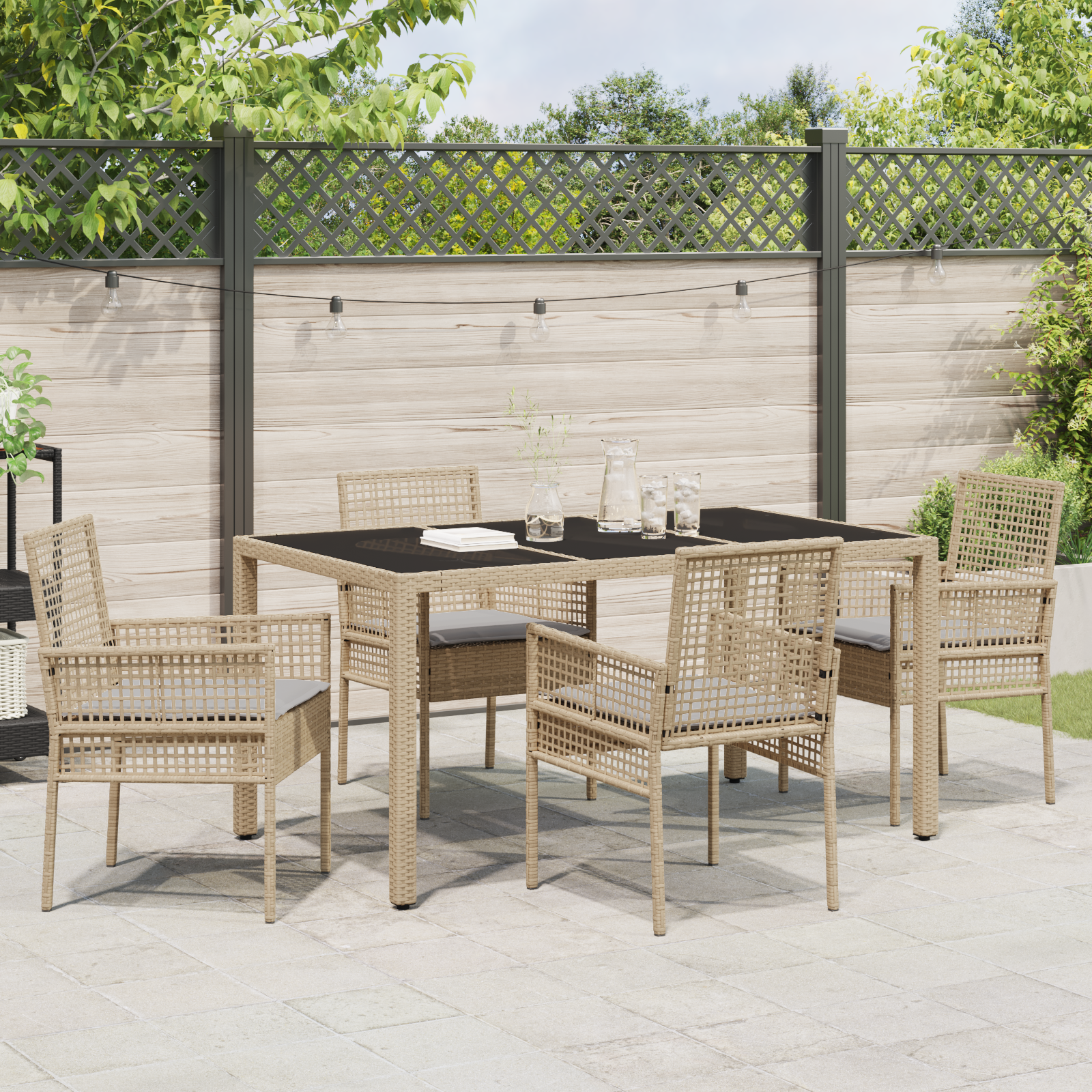 Set de dining pentru grădină , 5 piese, cu perne, Bej, Poliratan GartenMobel Dekor