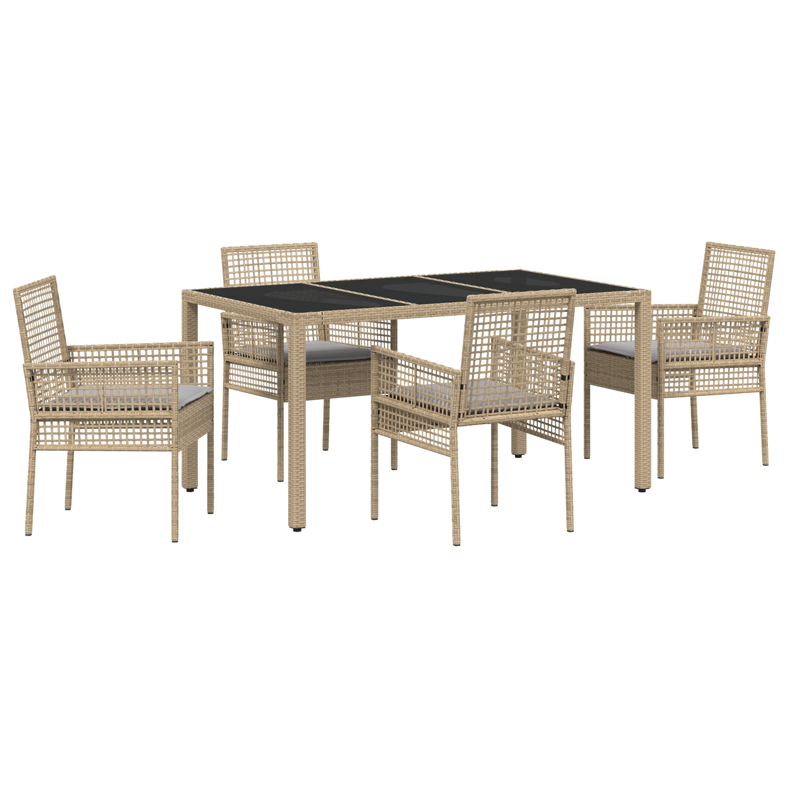 Set de dining pentru grădină , 5 piese, cu perne, Bej, Poliratan GartenMobel Dekor