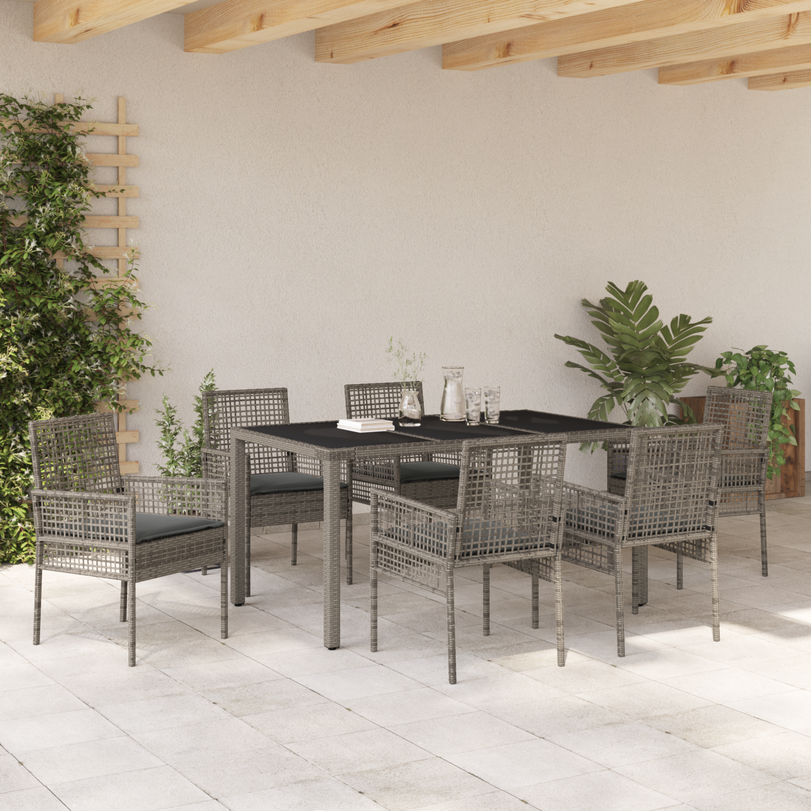 Set de dining pentru grădină 7 piese cu perne Gri Poliratan GartenMobel Dekor