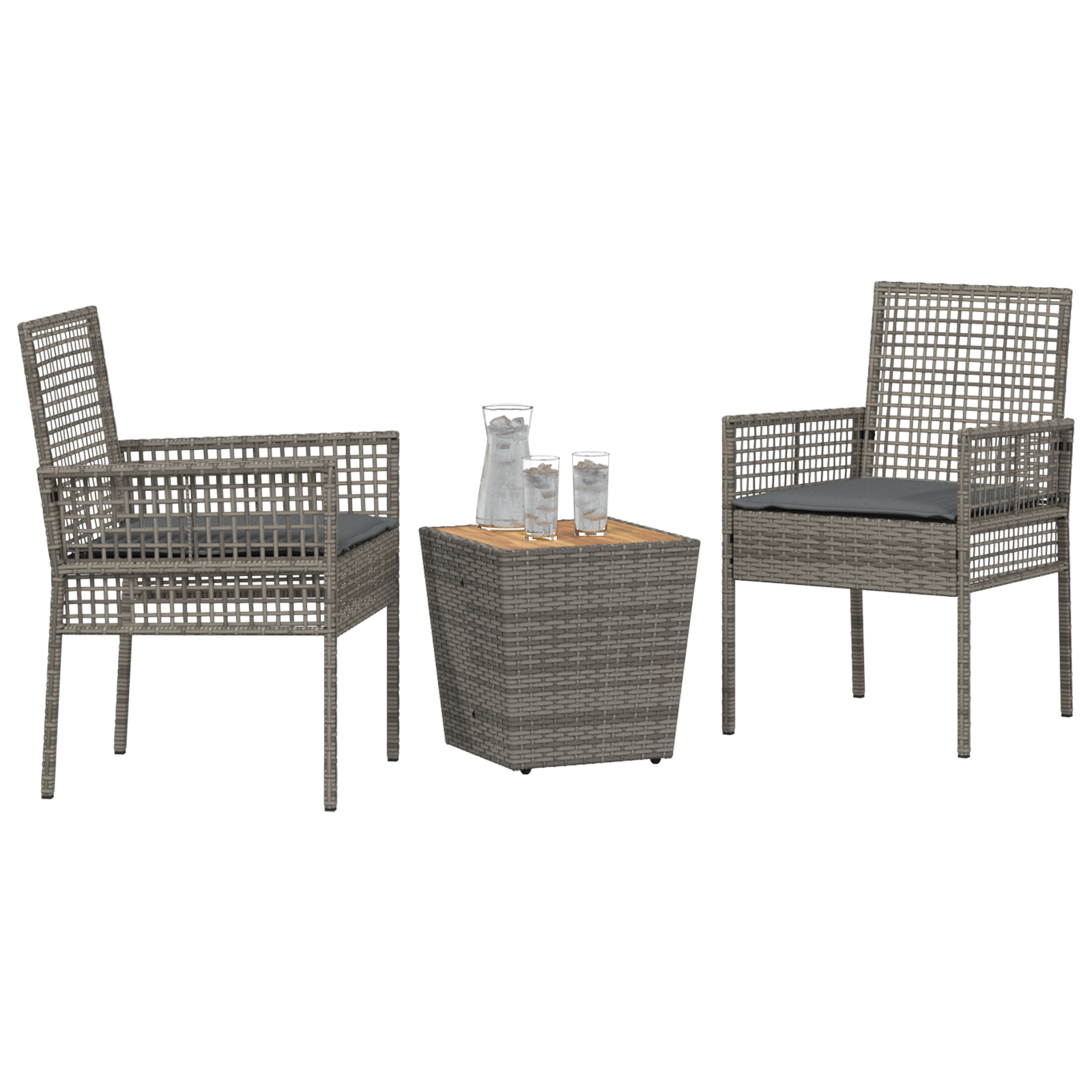 Set bistro de grădină, 3 piese, cu perne, gri, poliratan GartenMobel Dekor