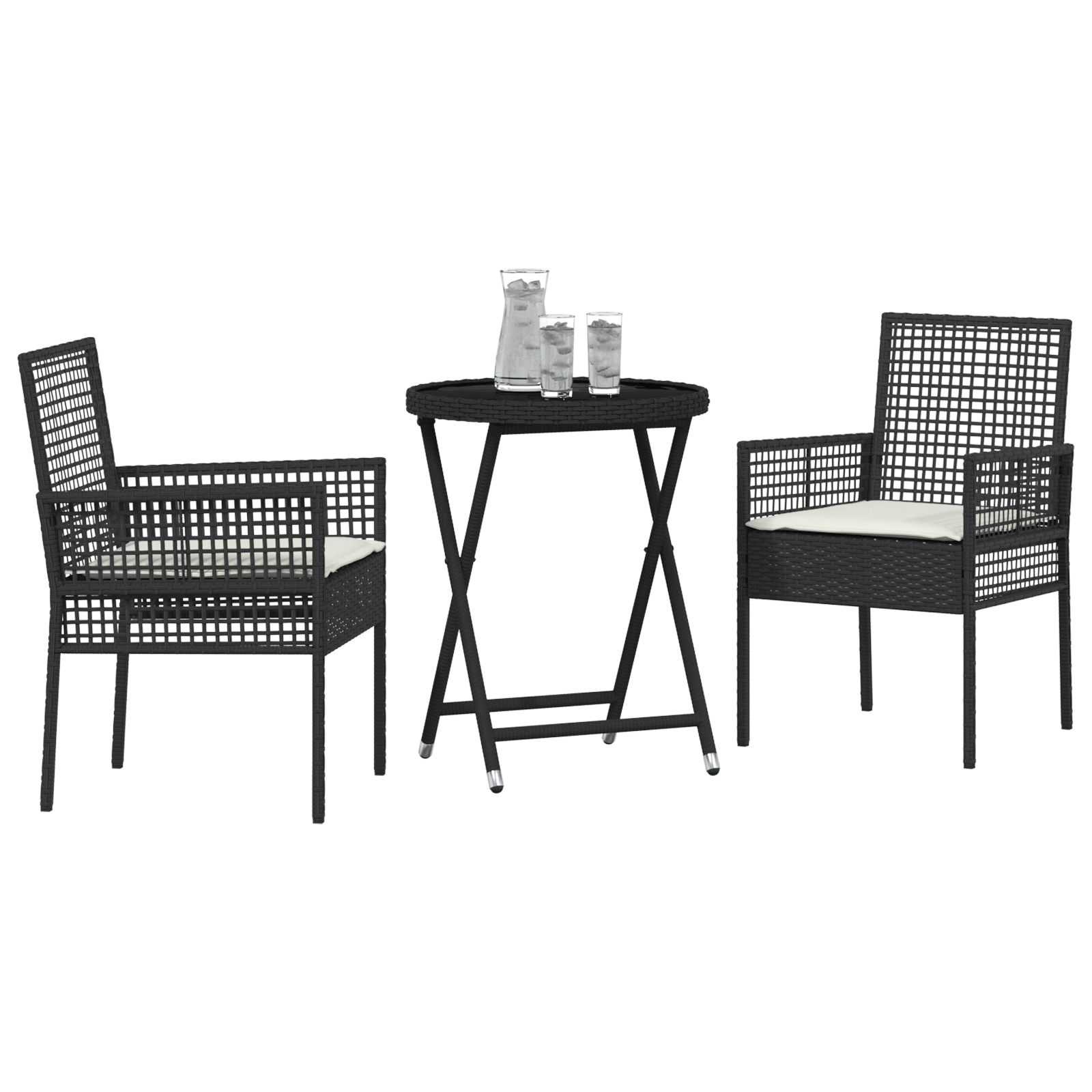 Set bistro de grădină, 3 piese, cu perne, negru, poliratan GartenMobel Dekor