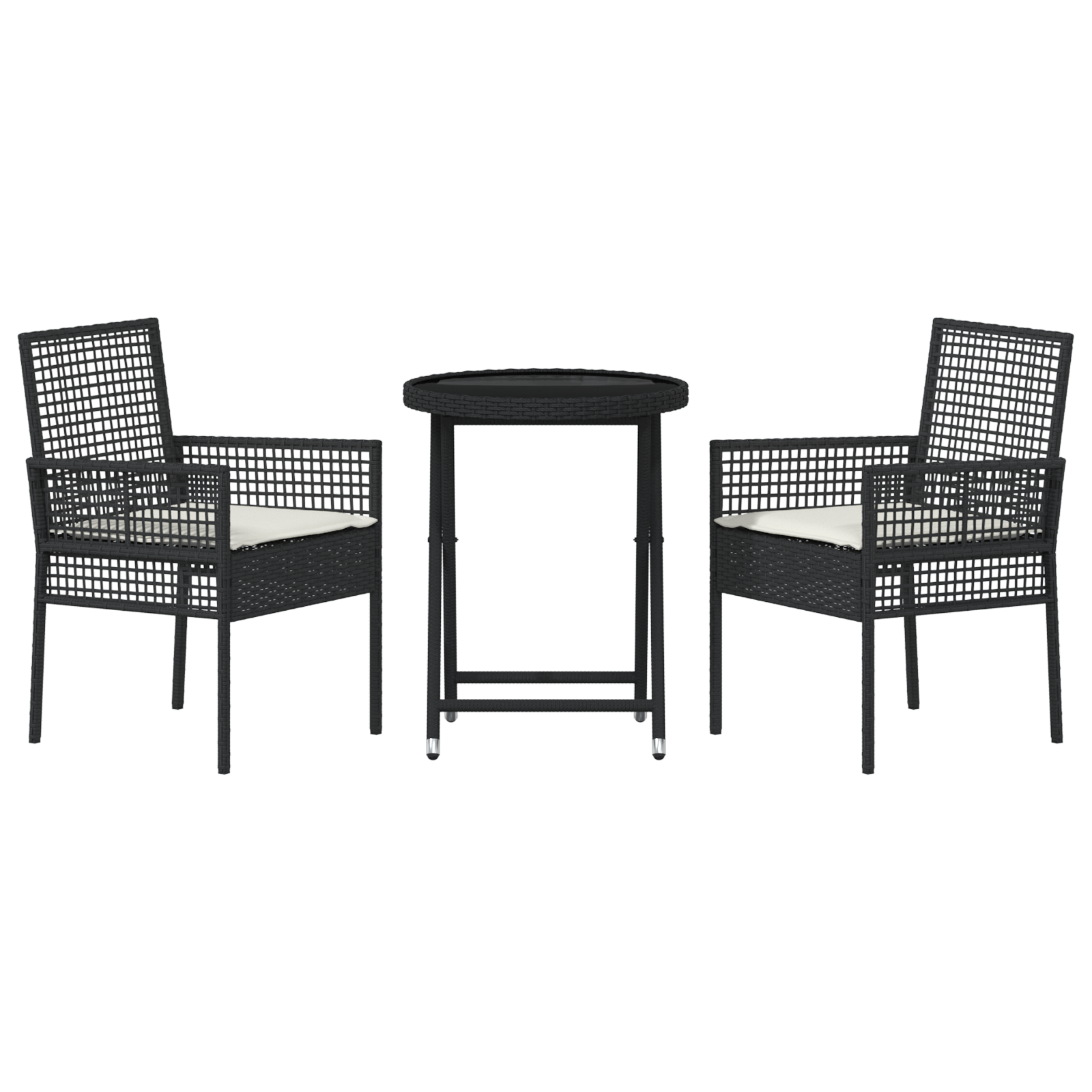 Set bistro de grădină, 3 piese, cu perne, negru, poliratan GartenMobel Dekor