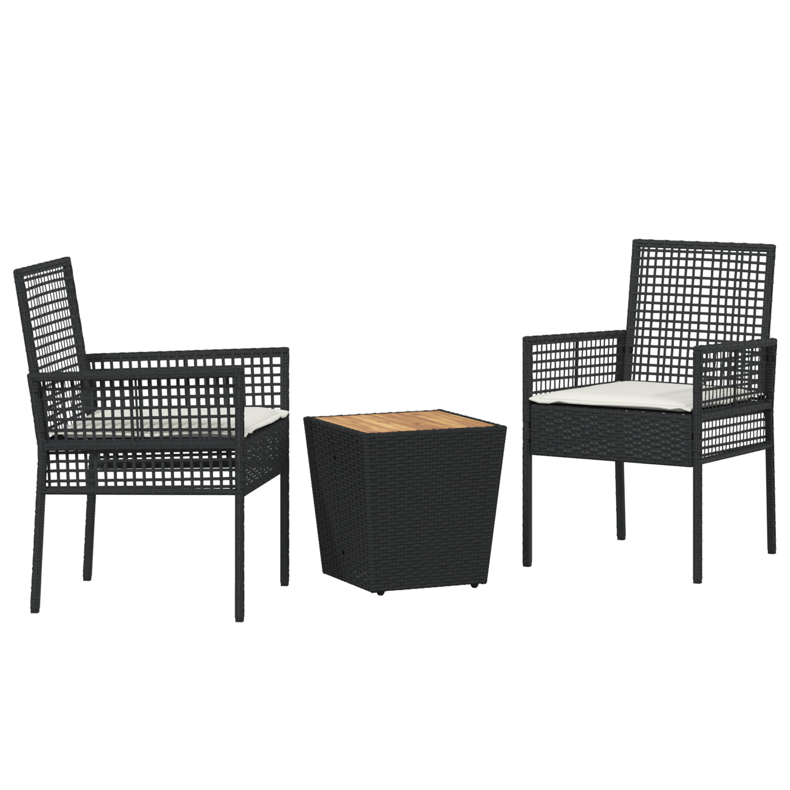 Set bistro de grădină, 3 piese, cu perne, negru, poliratan GartenMobel Dekor