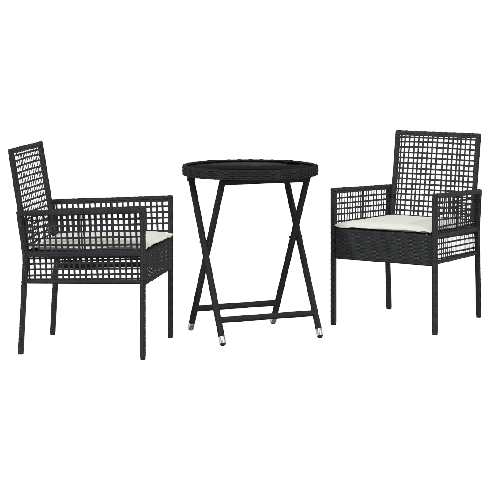 Set bistro de grădină, 3 piese, cu perne, negru, poliratan GartenMobel Dekor