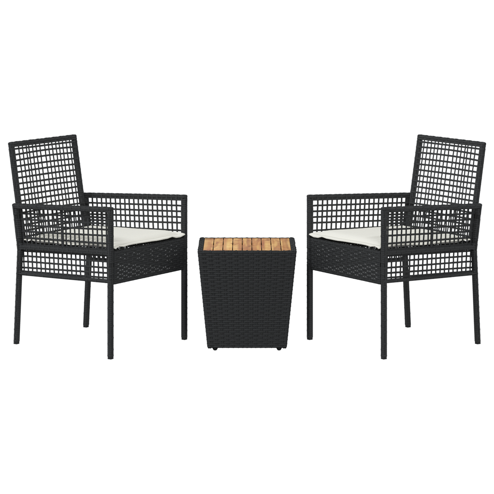 Set bistro de grădină, 3 piese, cu perne, negru, poliratan GartenMobel Dekor