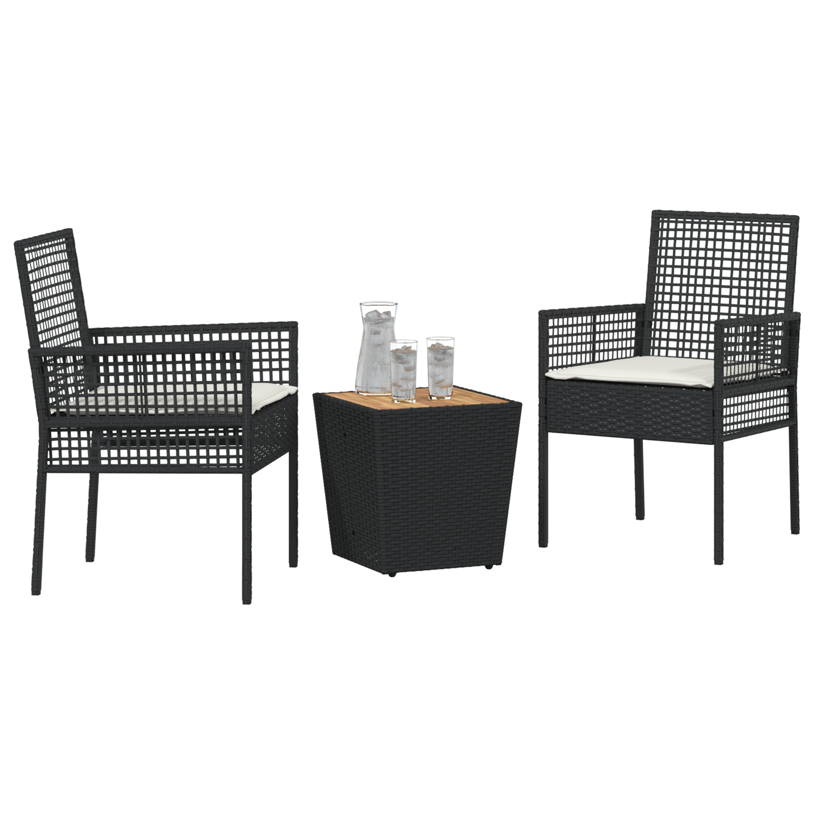 Set bistro de grădină, 3 piese, cu perne, negru, poliratan GartenMobel Dekor