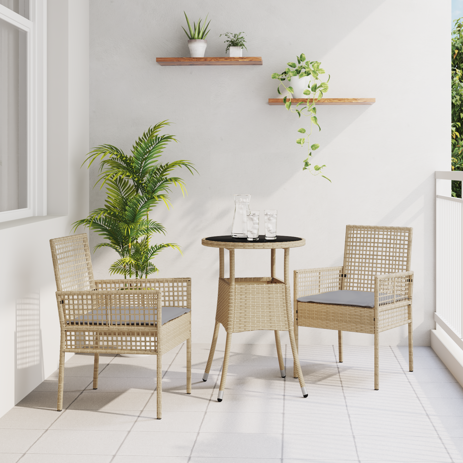 Set de dining pentru grădină 3 piese Bej din ratan sintetic GartenMobel Dekor