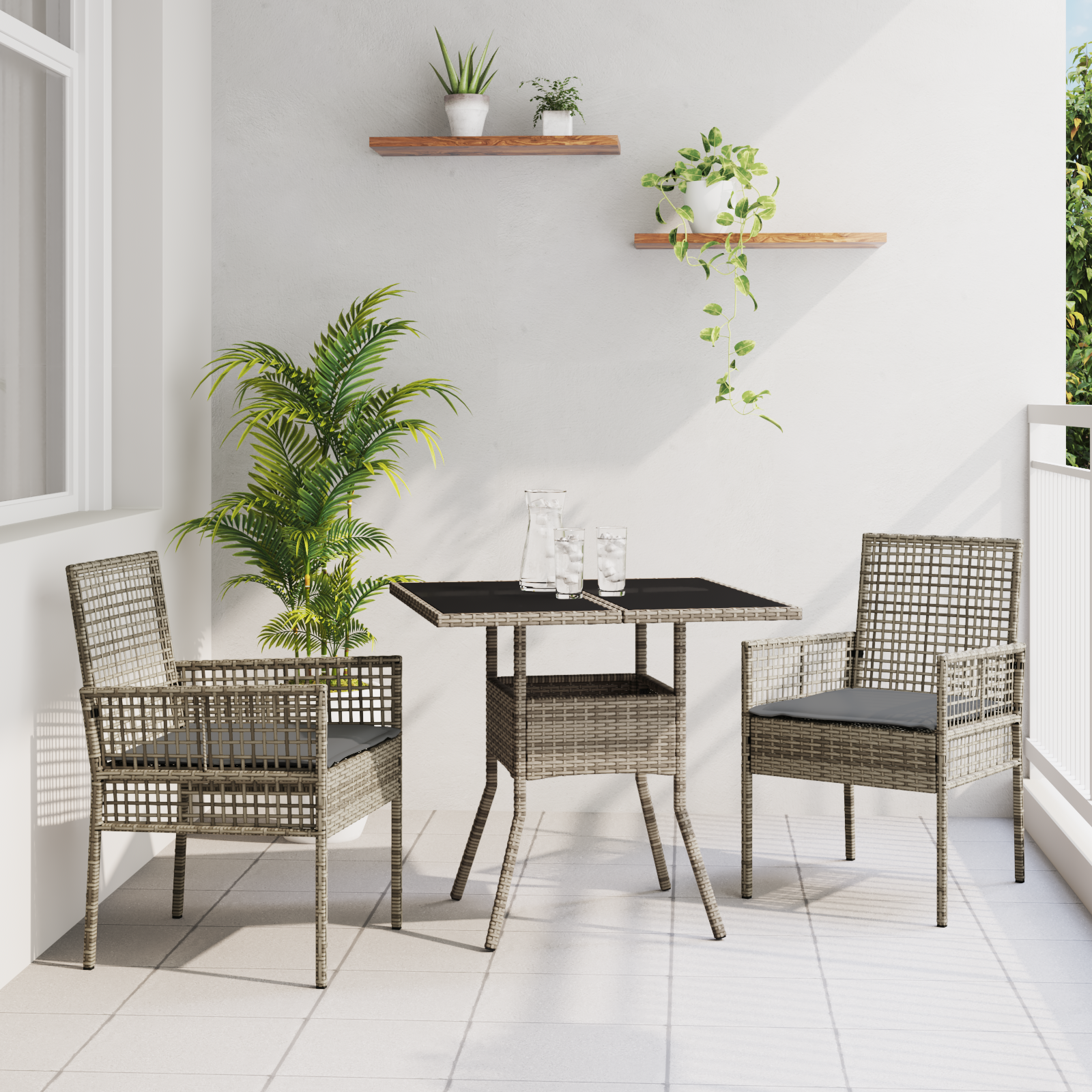 Set de dining pentru grădină 3 piese Gri din Poliratan GartenMobel Dekor