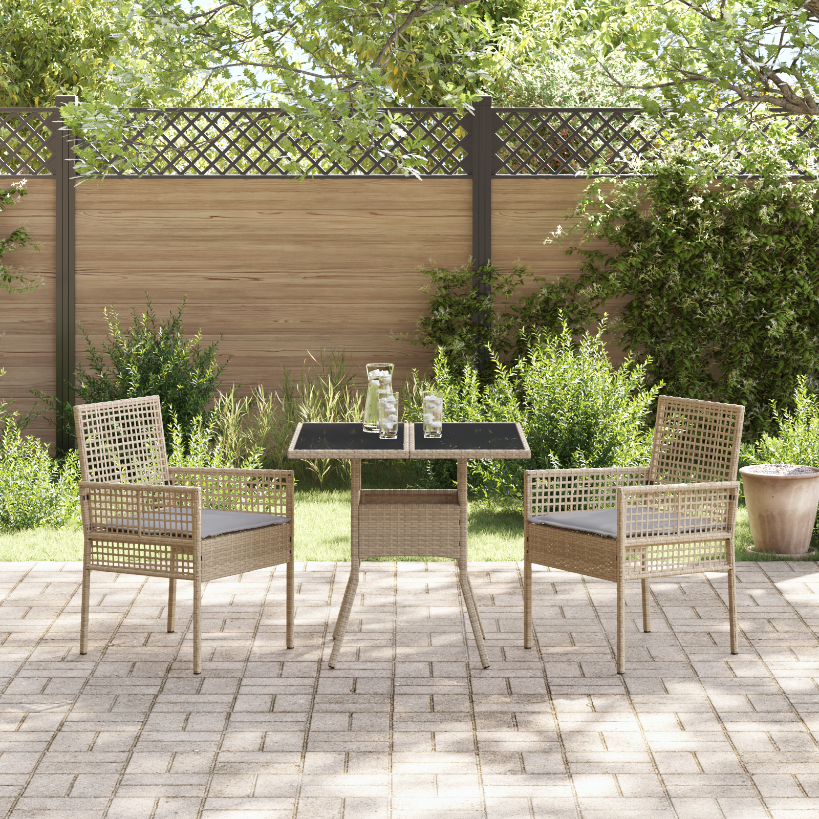 Set de dining pentru grădină 3 piese bej ratan sintetic GartenMobel Dekor