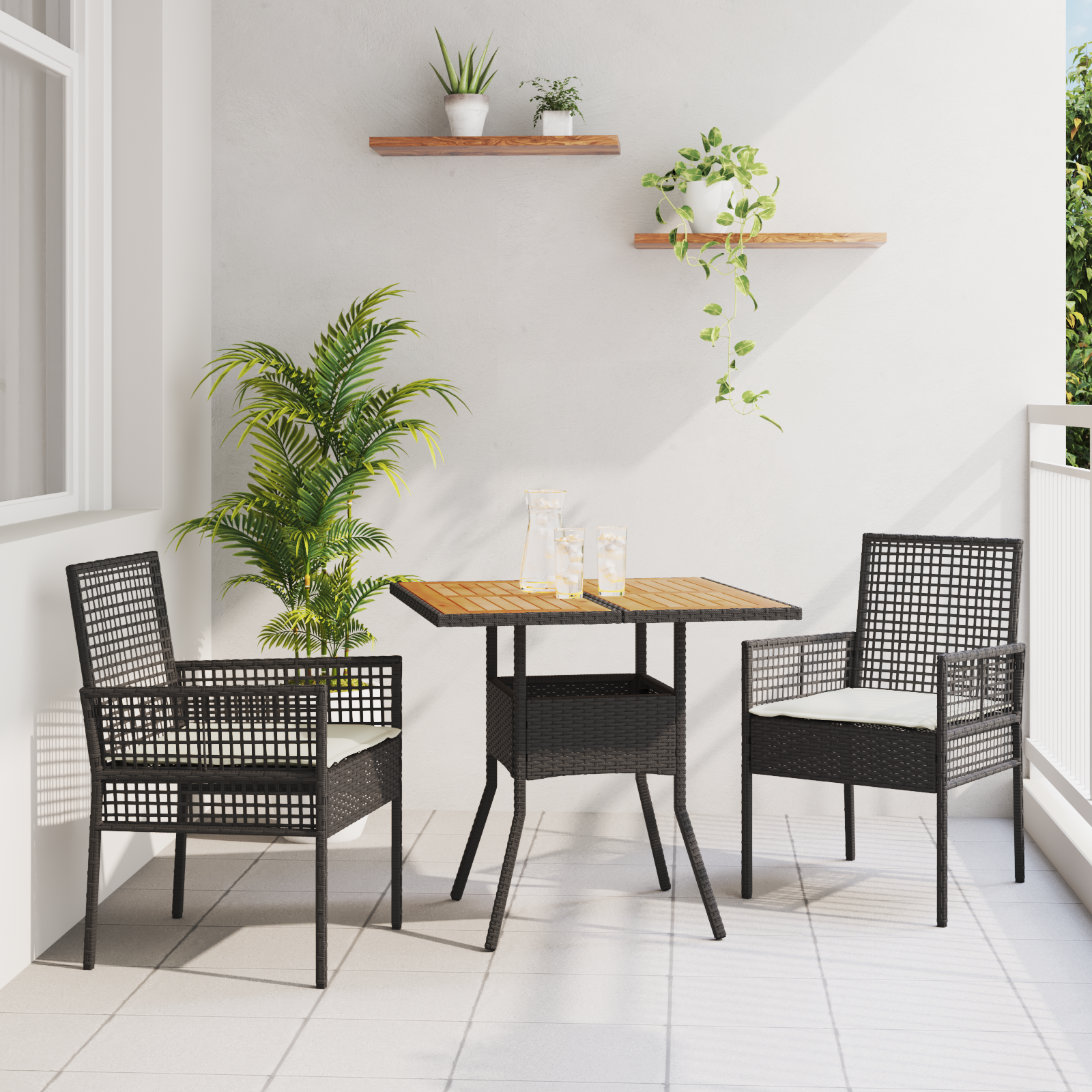Set de dining pentru grădină cu perne Negru Ratan sintetic GartenMobel Dekor