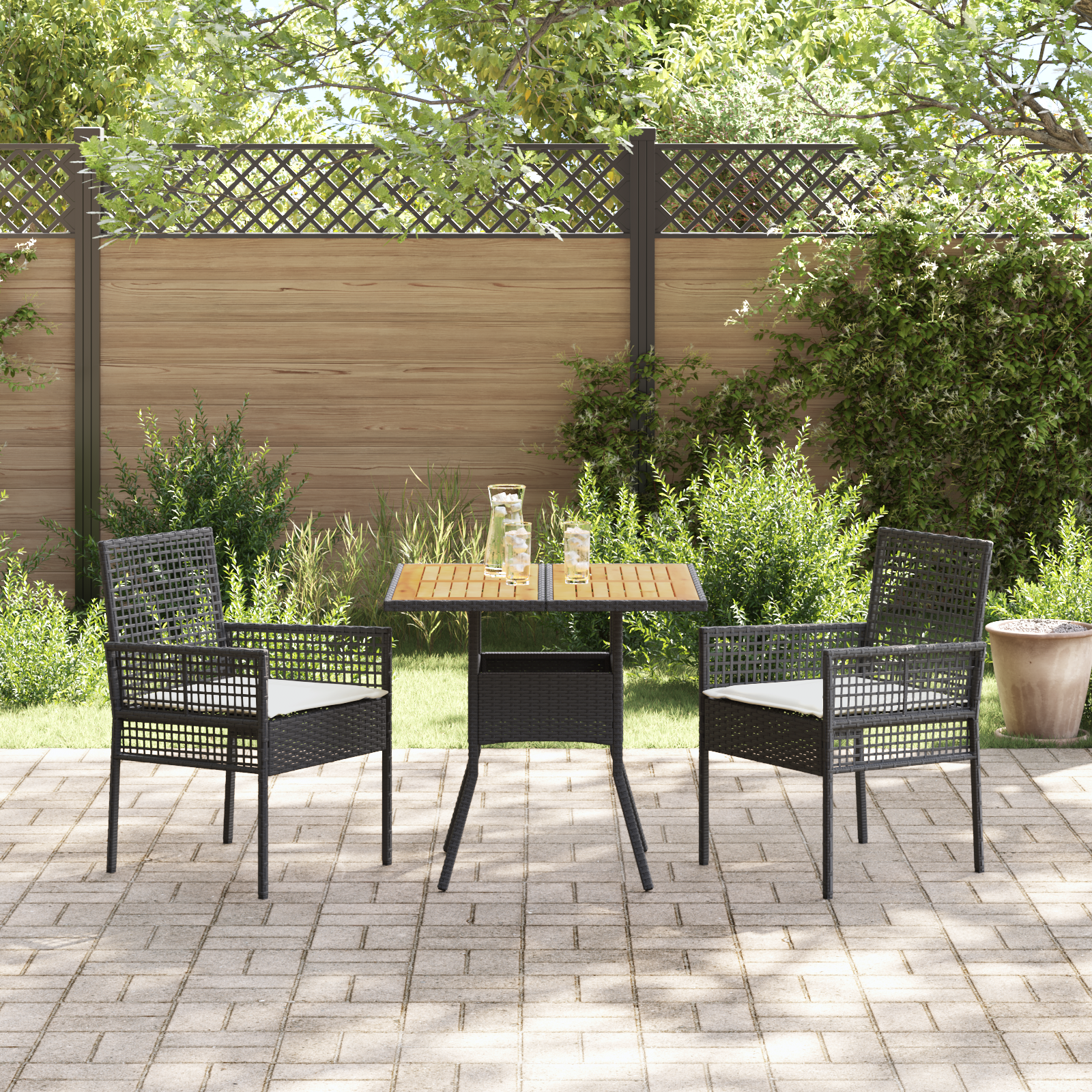 Set de dining pentru grădină cu perne Negru Ratan sintetic GartenMobel Dekor
