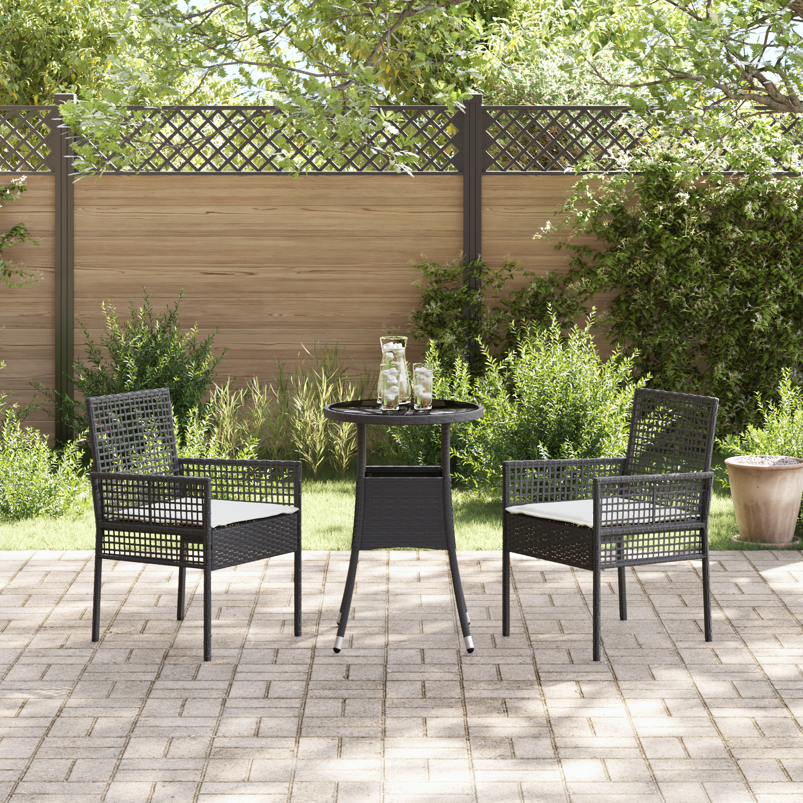 Set de dining pentru grădină de 3 piese Negru Poliratan GartenMobel Dekor