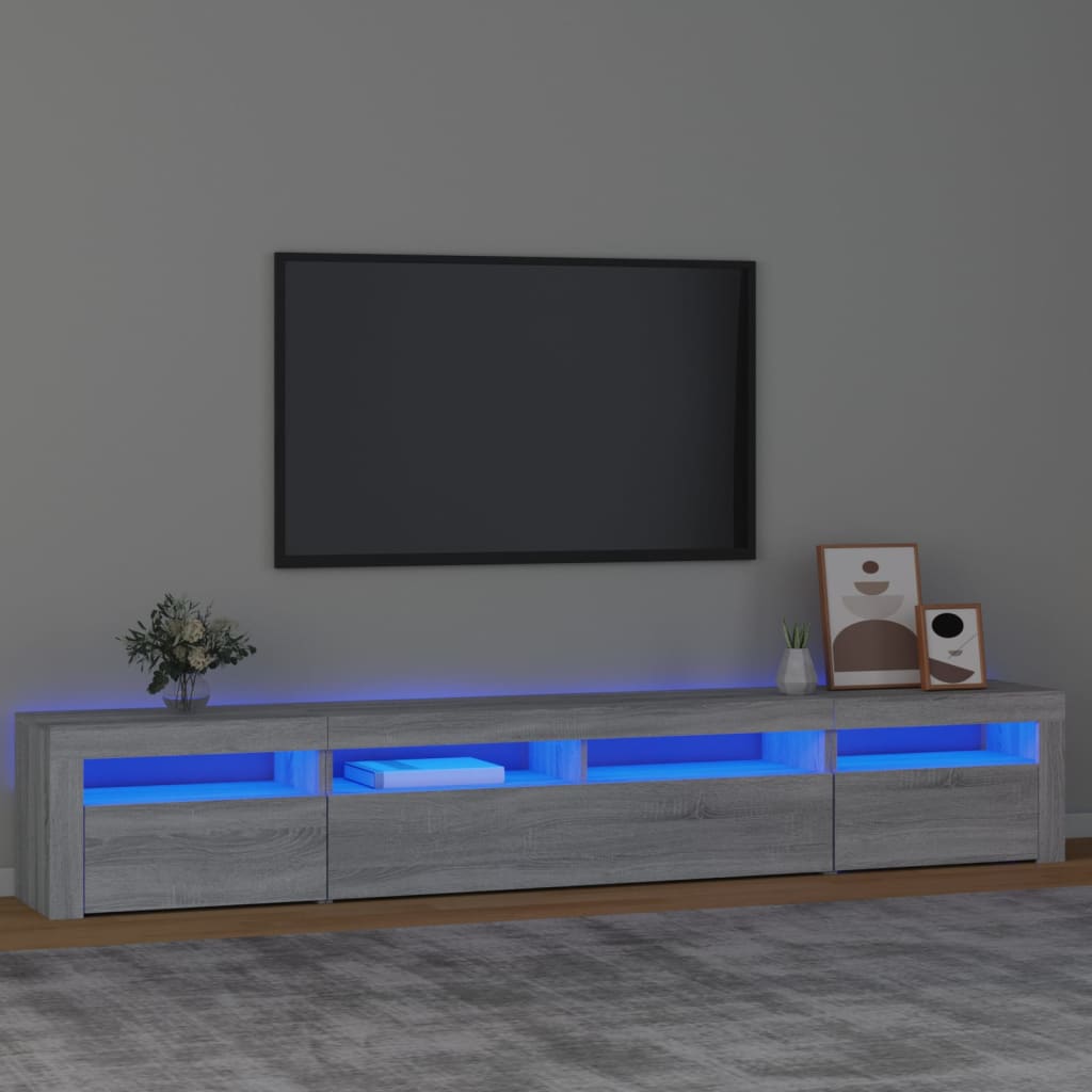 Comodă TV cu lumini LED, gri sonoma, 240x35x40cm GartenMobel Dekor