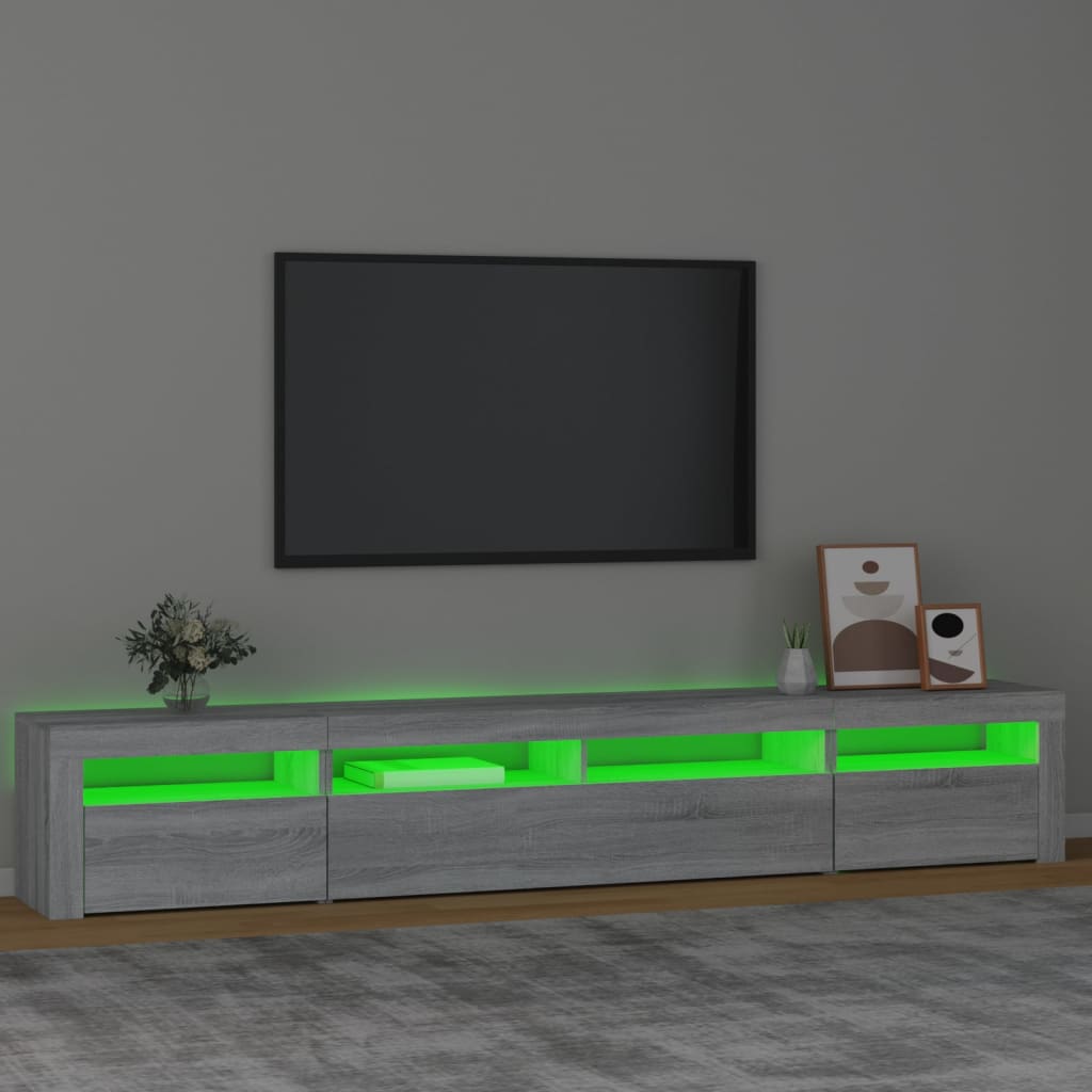 Comodă TV cu lumini LED, gri sonoma, 240x35x40cm GartenMobel Dekor