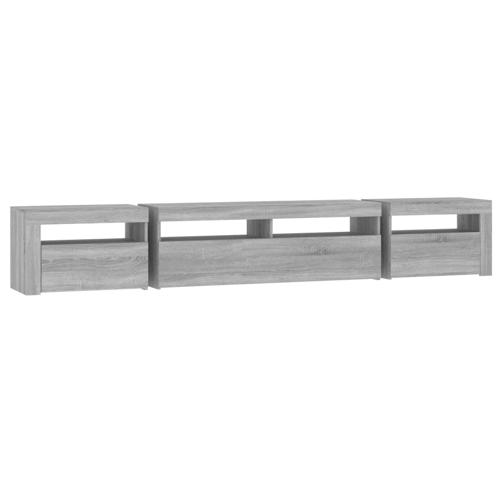 Comodă TV cu lumini LED, gri sonoma, 240x35x40cm GartenMobel Dekor