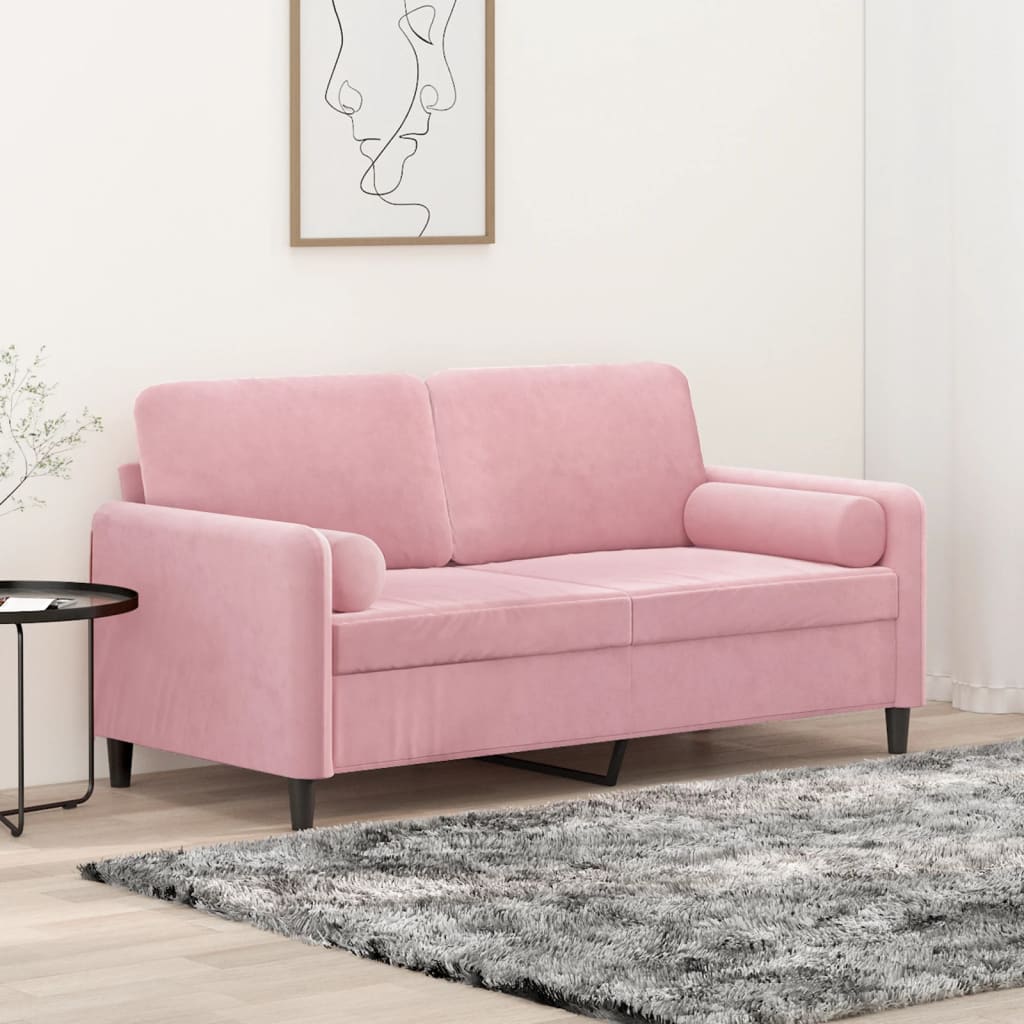 Canapea cu 2 locuri cu pernuțe, roz, 140 cm, catifea GartenMobel Dekor