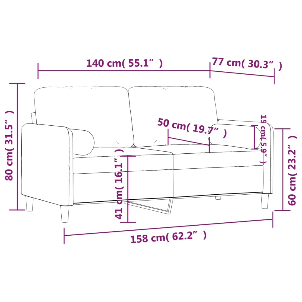 Canapea cu 2 locuri cu pernuțe, roz, 140 cm, catifea GartenMobel Dekor