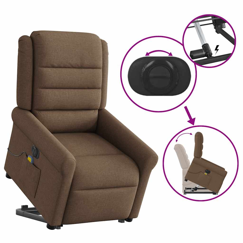 Fotoliu electric de masaj rabatabil cu ridicare, maro, textil GartenMobel Dekor