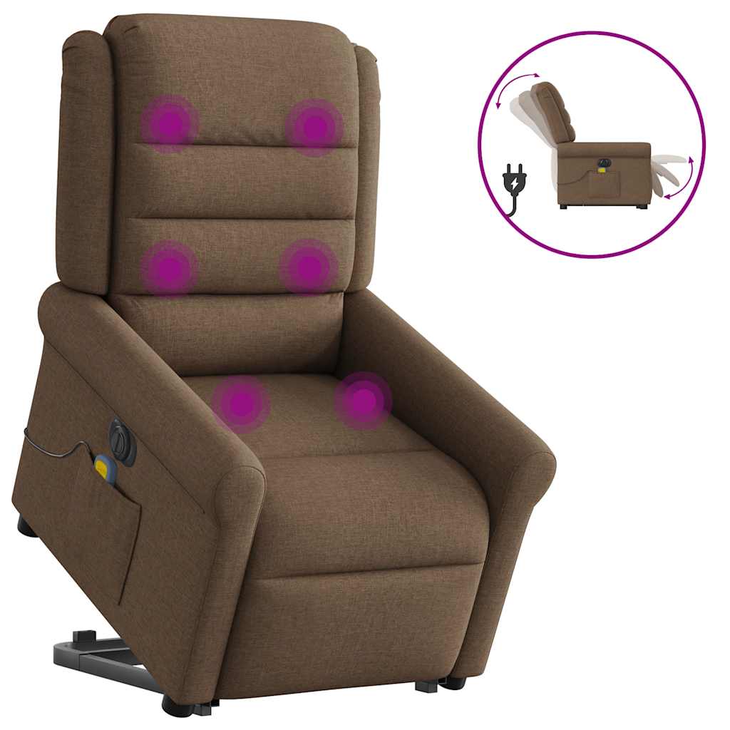 Fotoliu electric de masaj rabatabil cu ridicare, maro, textil GartenMobel Dekor